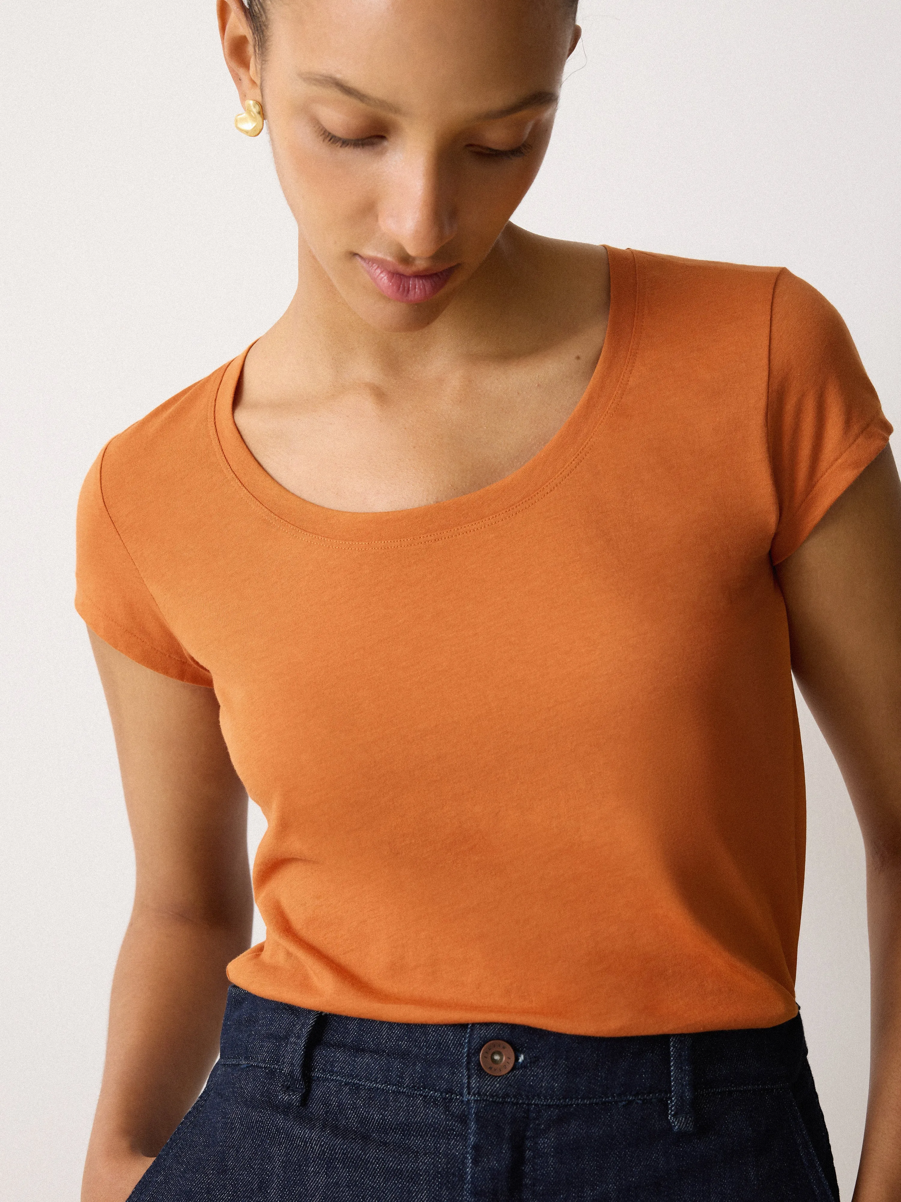 Supima Cotton Scoop Neck Tee | Orange Shimmer sold by Jigsaw product image thumbnail 2