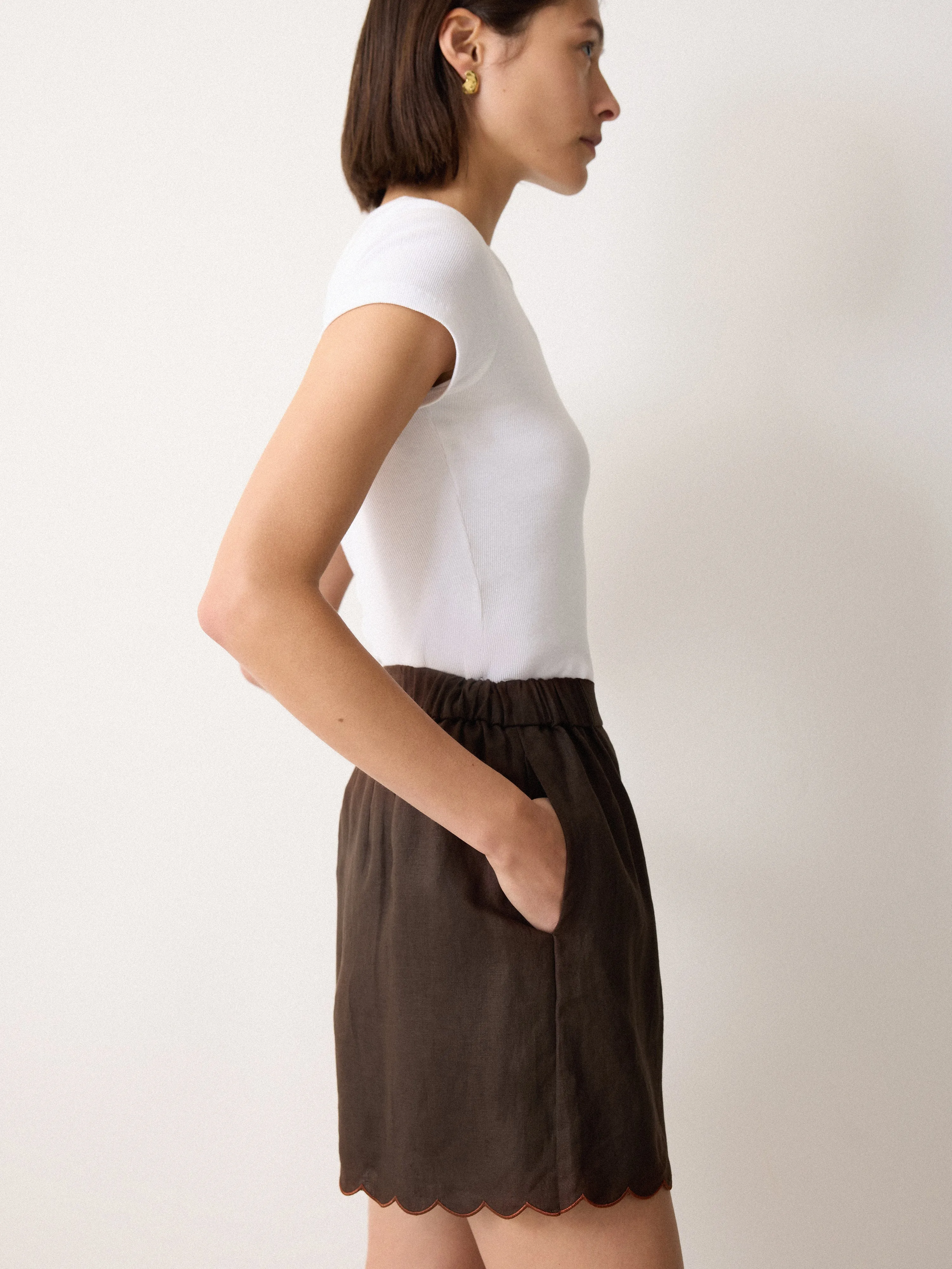Linen Scallop Shorts | Brown sold by Jigsaw product image thumbnail 2