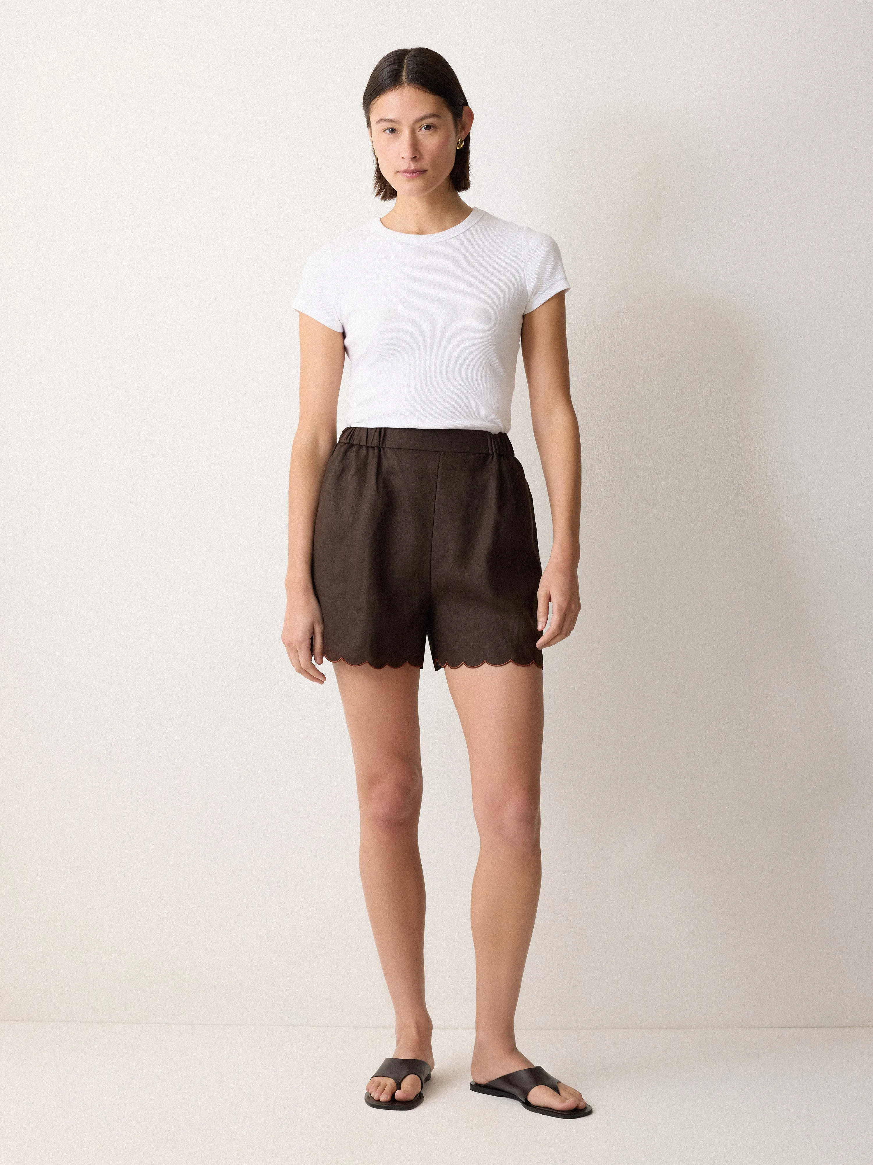 Linen Scallop Shorts | Brown sold by Jigsaw product image thumbnail 4