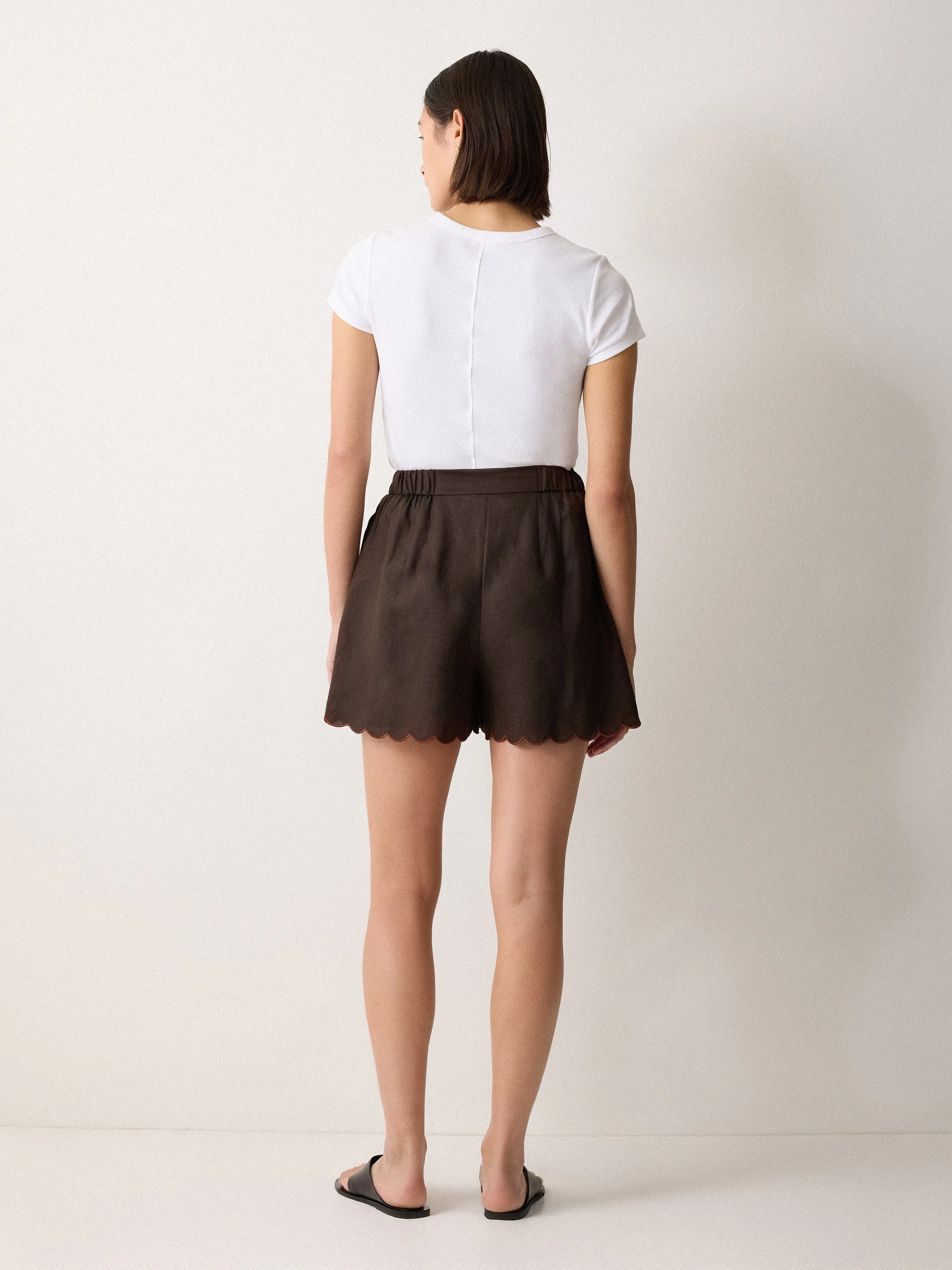 Linen Scallop Shorts | Brown sold by Jigsaw product image thumbnail 5