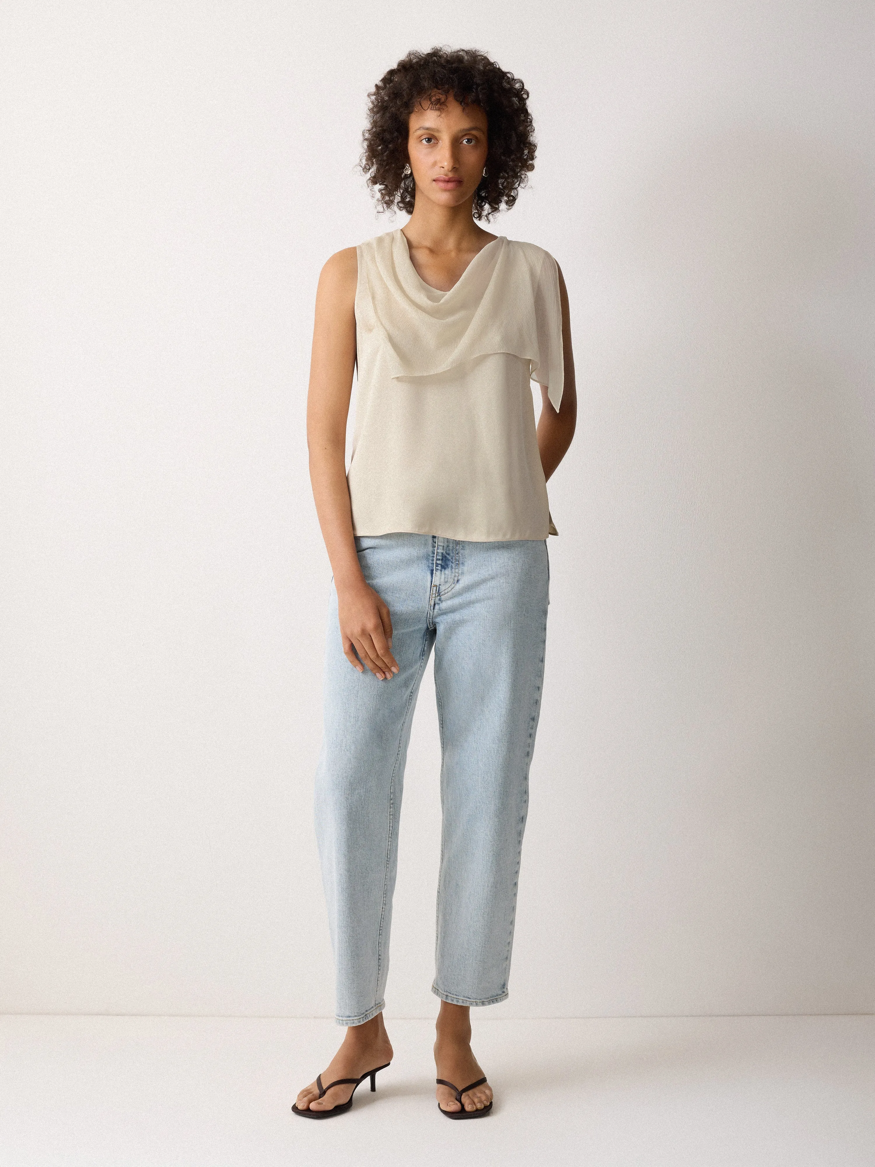 Silk Trim Drape Top | Cream sold by Jigsaw product image thumbnail 2