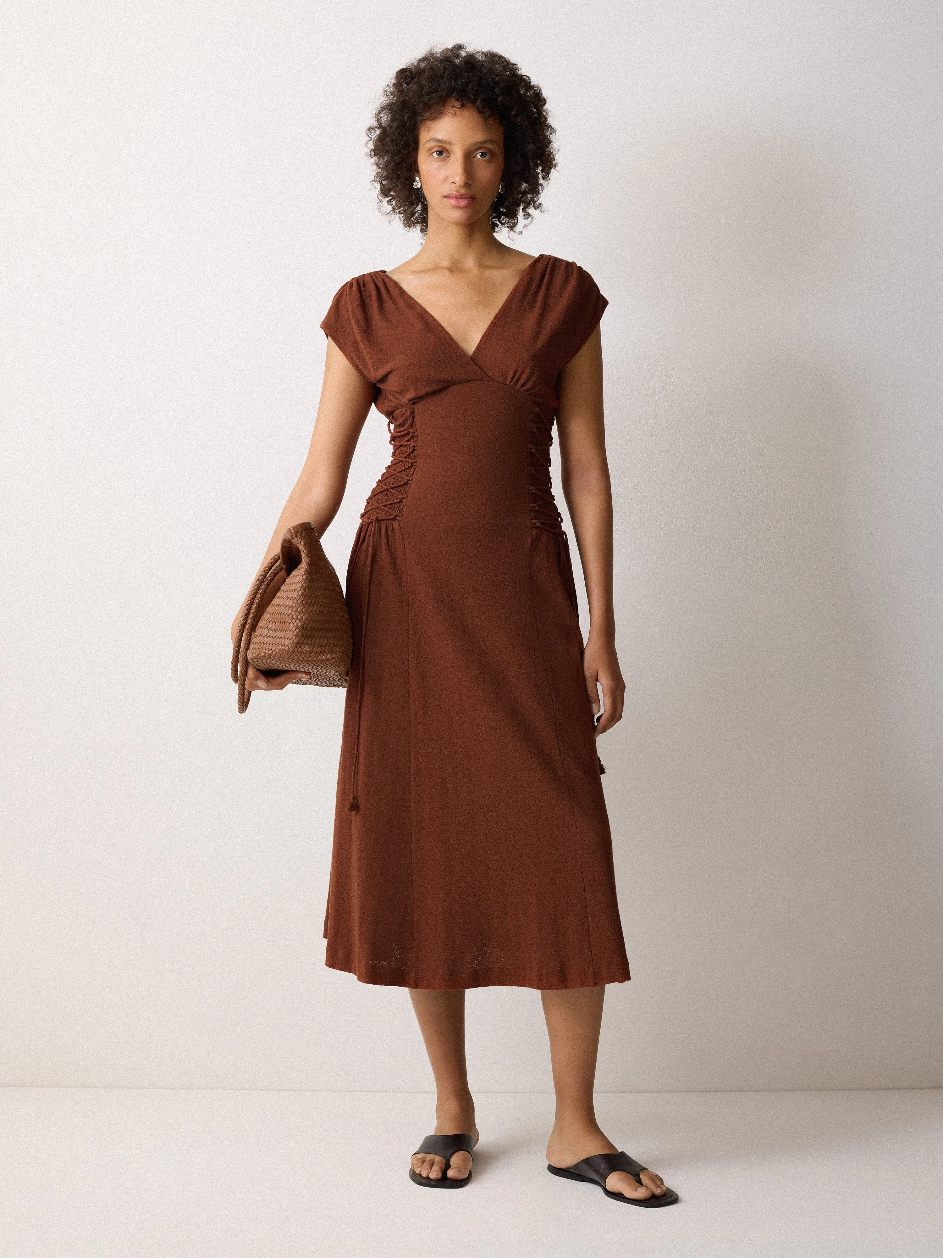 Jersey Lace Up Dress | Brown sold by Jigsaw