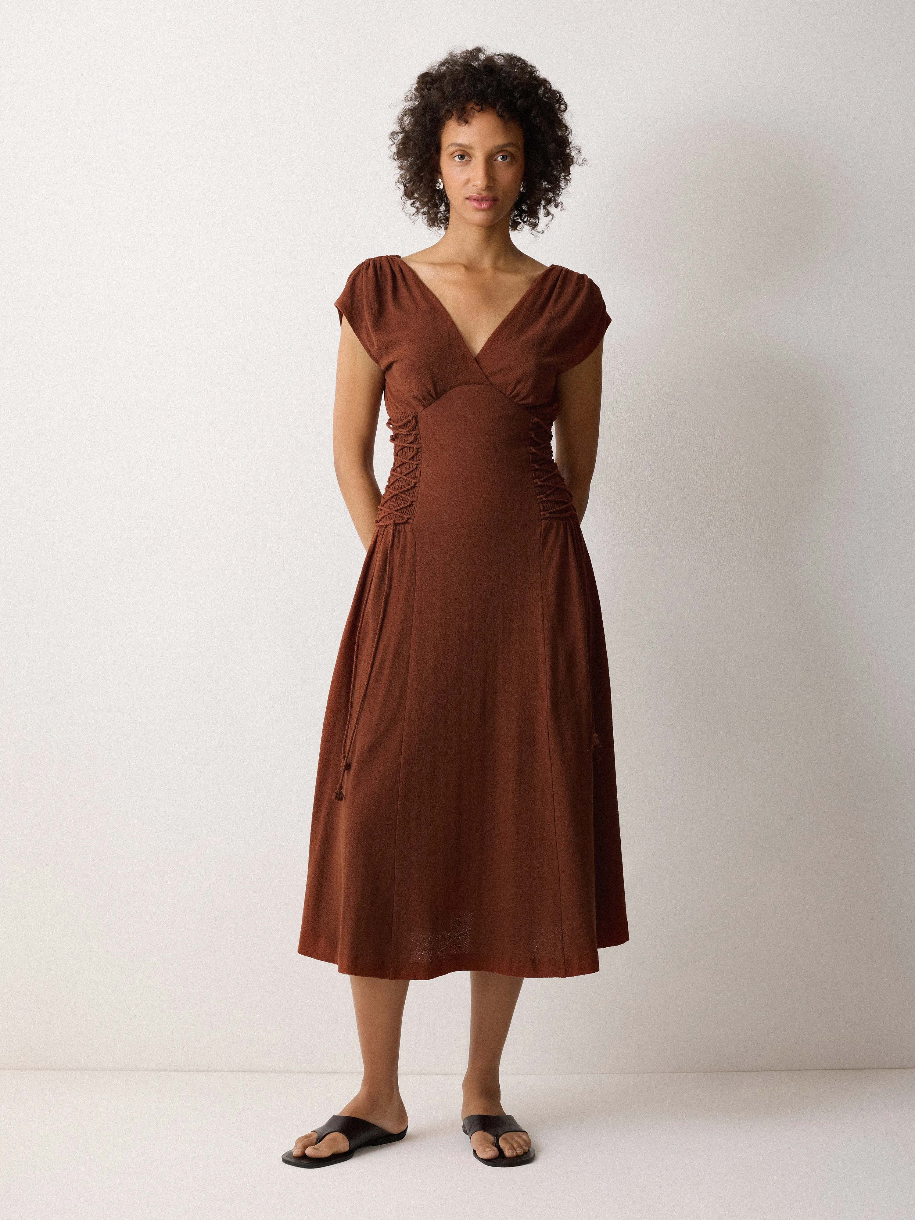 Jersey Lace Up Dress | Brown sold by Jigsaw product image thumbnail 4