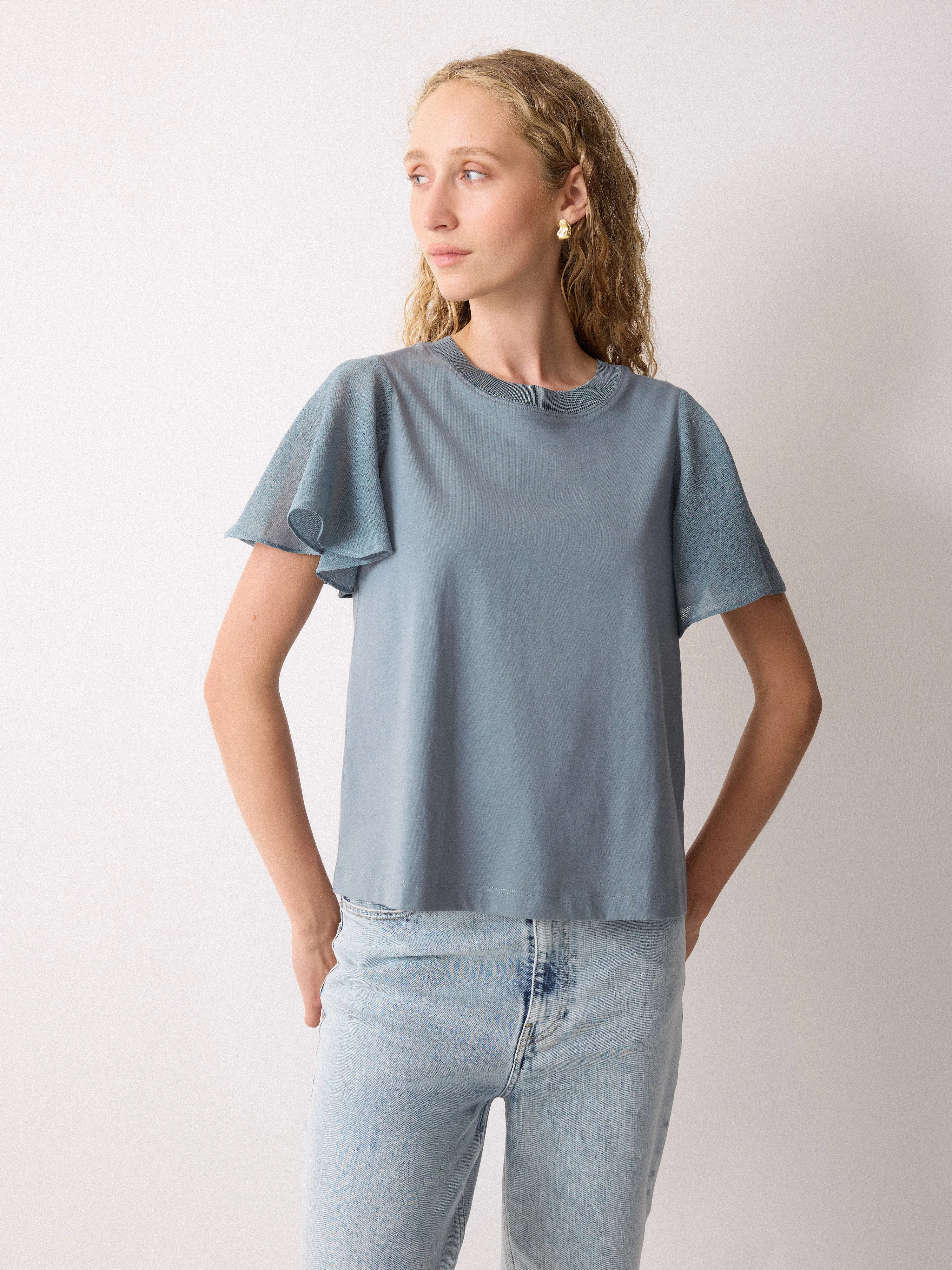 Gauze Sleeve Jersey Top | Blue sold by Jigsaw product image thumbnail 3