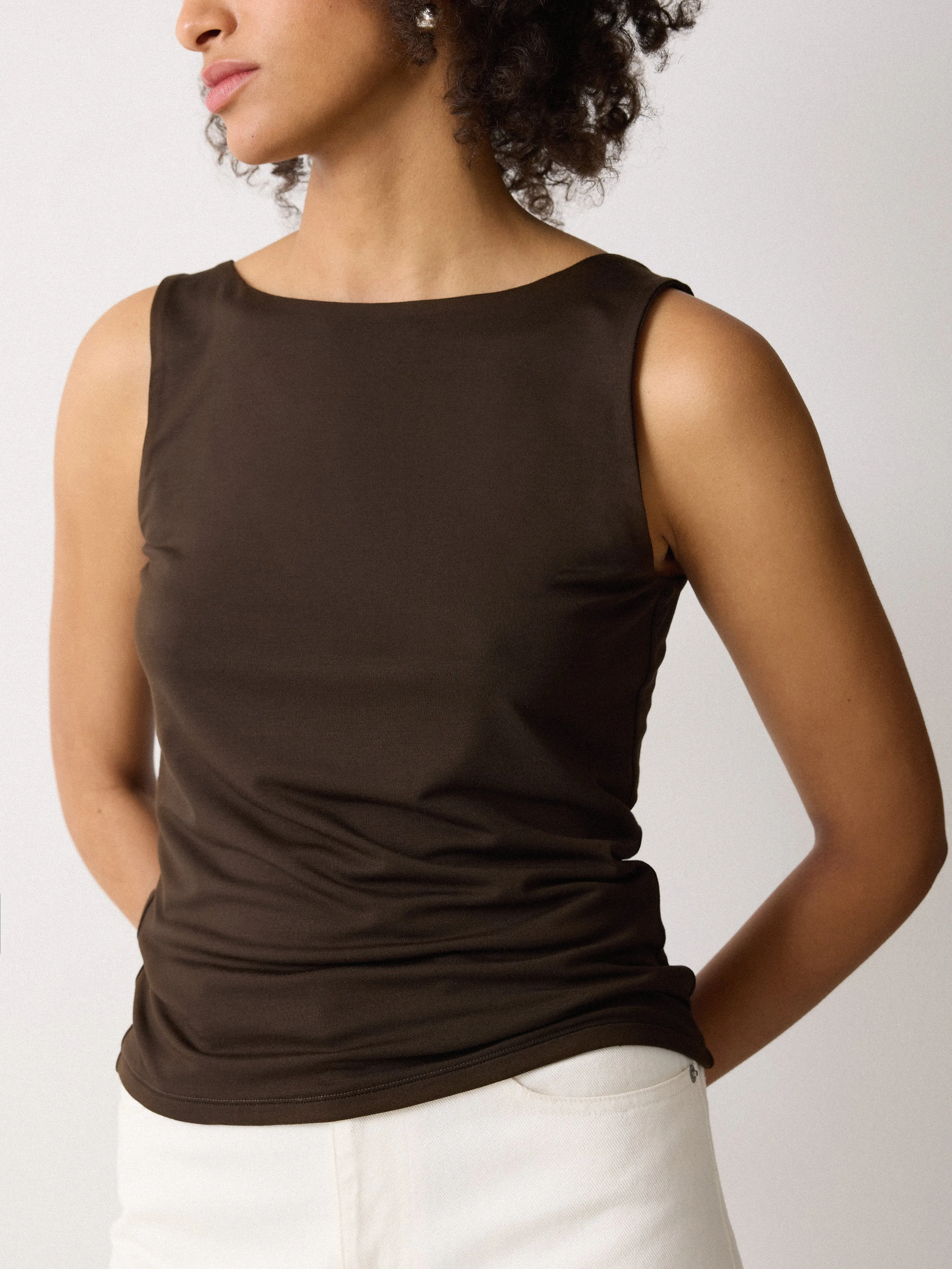 Straight Neck Vest | Brown sold by Jigsaw product image thumbnail 3