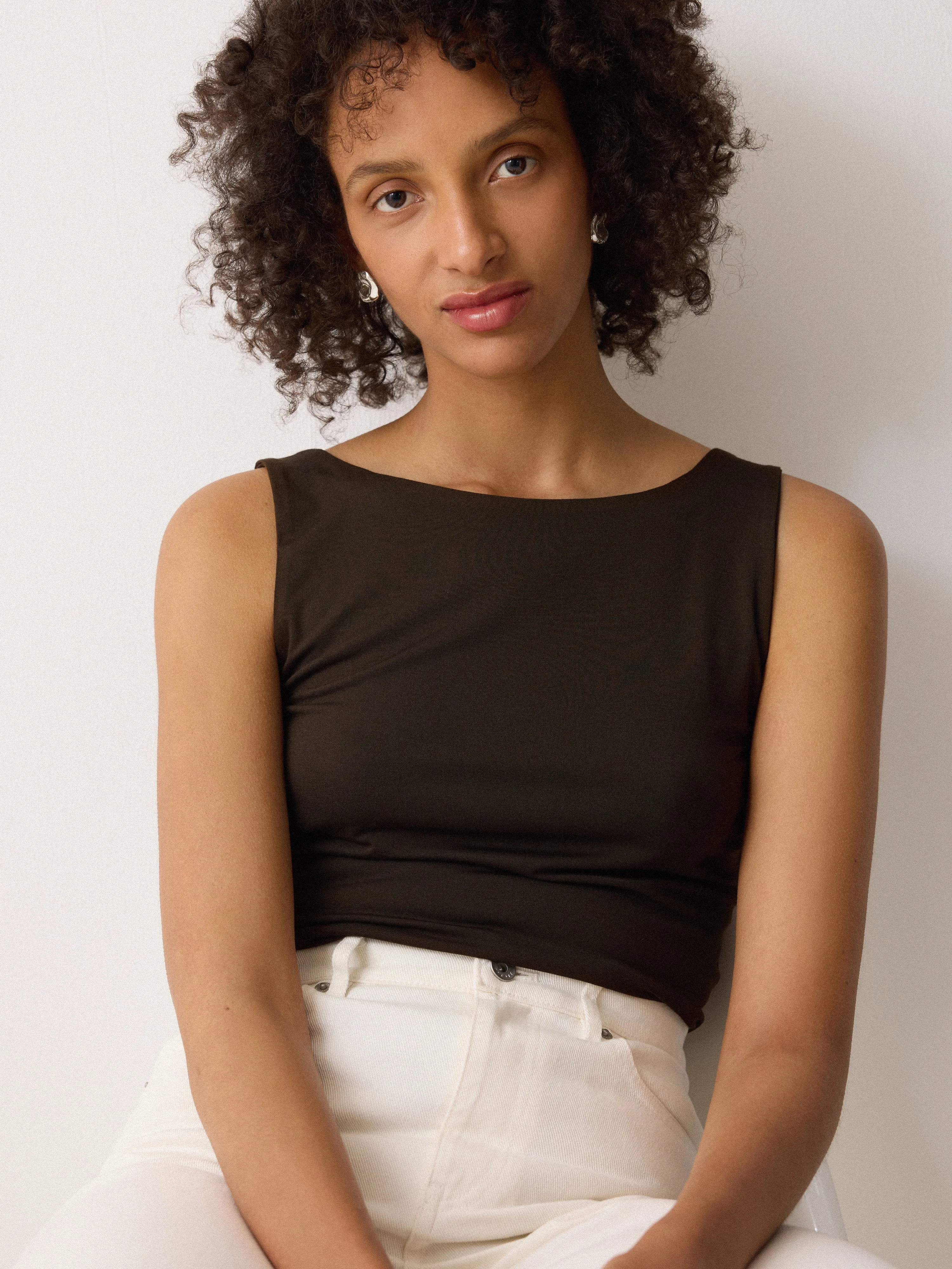 Straight Neck Vest | Brown sold by Jigsaw