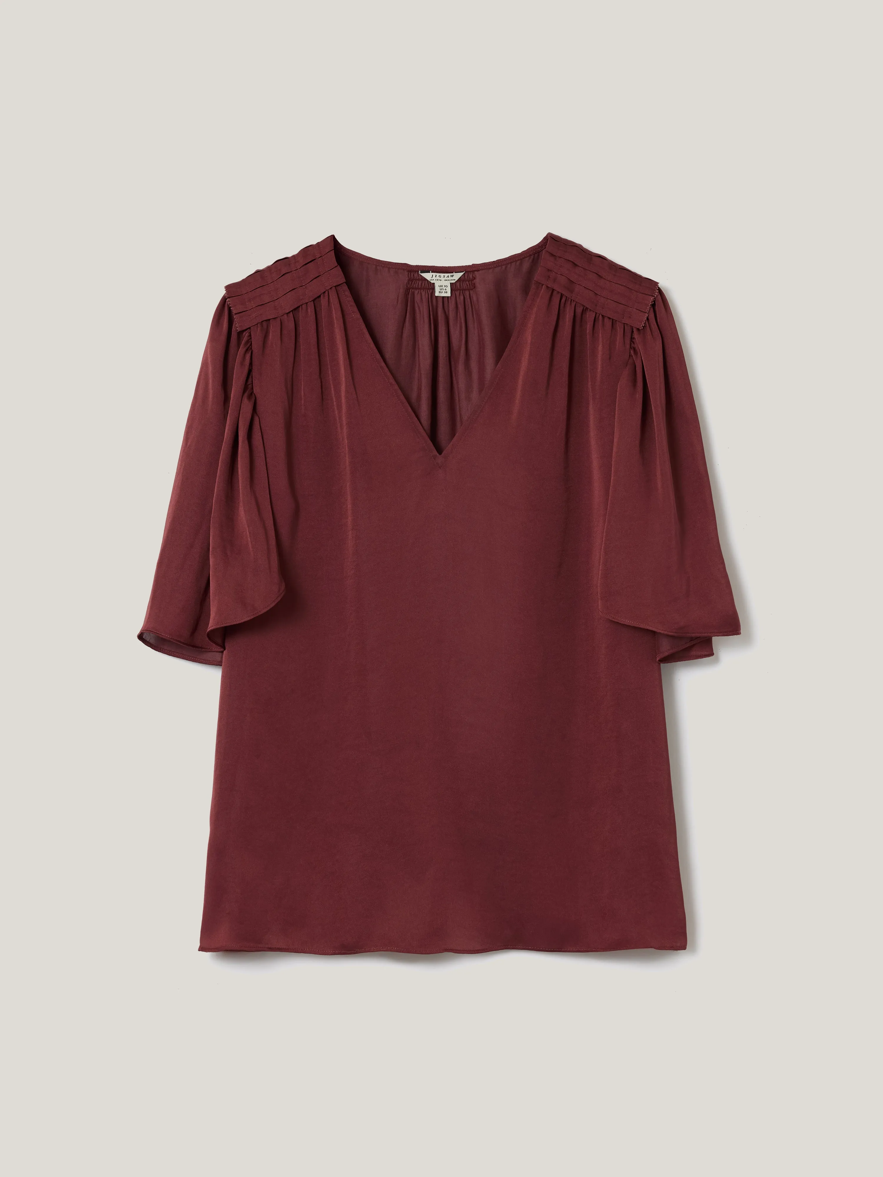 Recycled Satin Pleated Blouse | Orange sold by Jigsaw