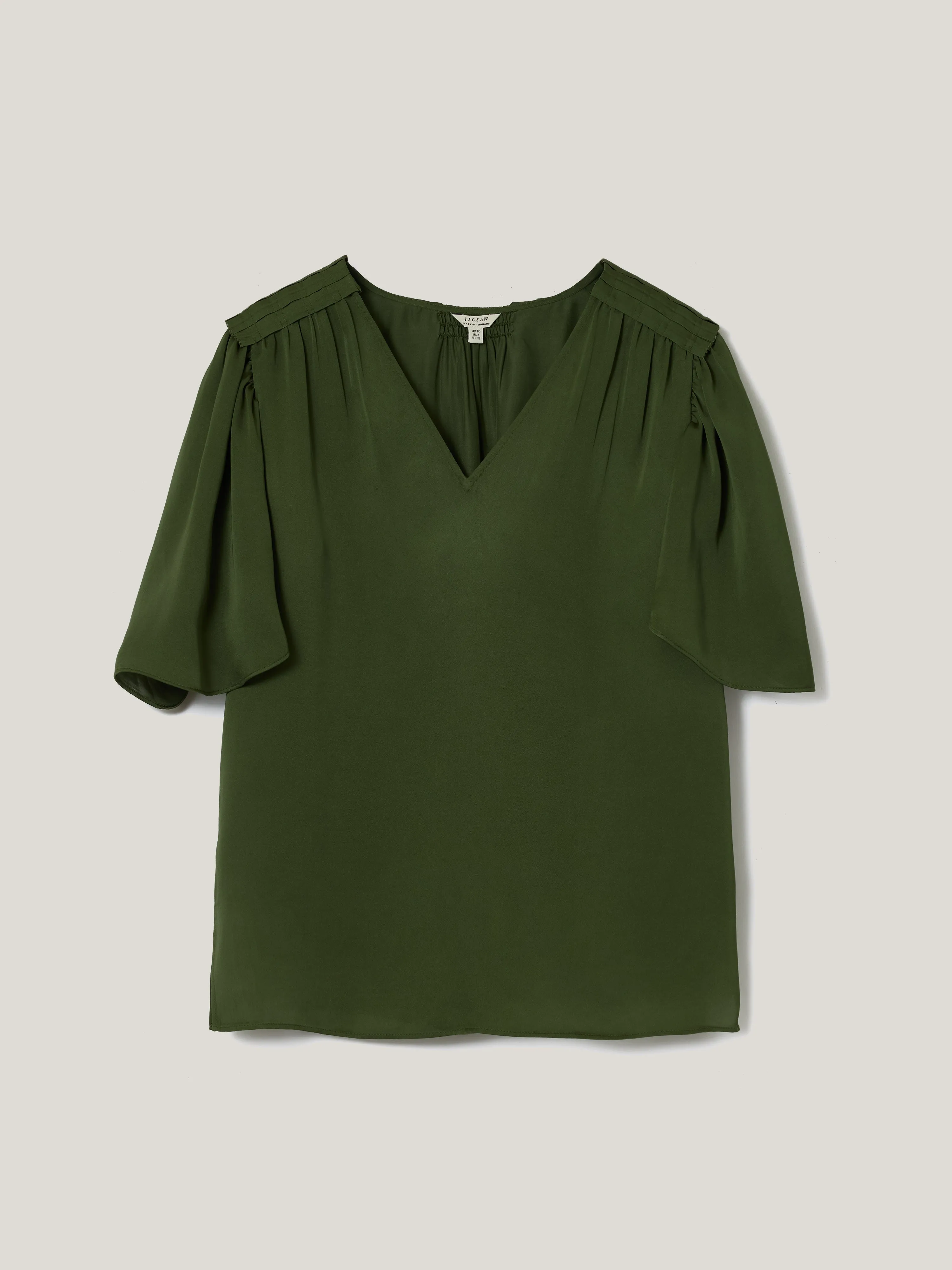 Recycled Satin Pleated Blouse | Green sold by Jigsaw