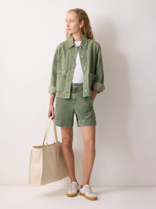 Finton Denim Seam Detail Short | Washed Green sold by Jigsaw