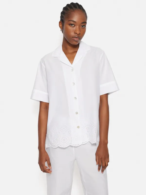 Broderie Anglaise Short Sleeved Pyjama Top | White sold by Jigsaw