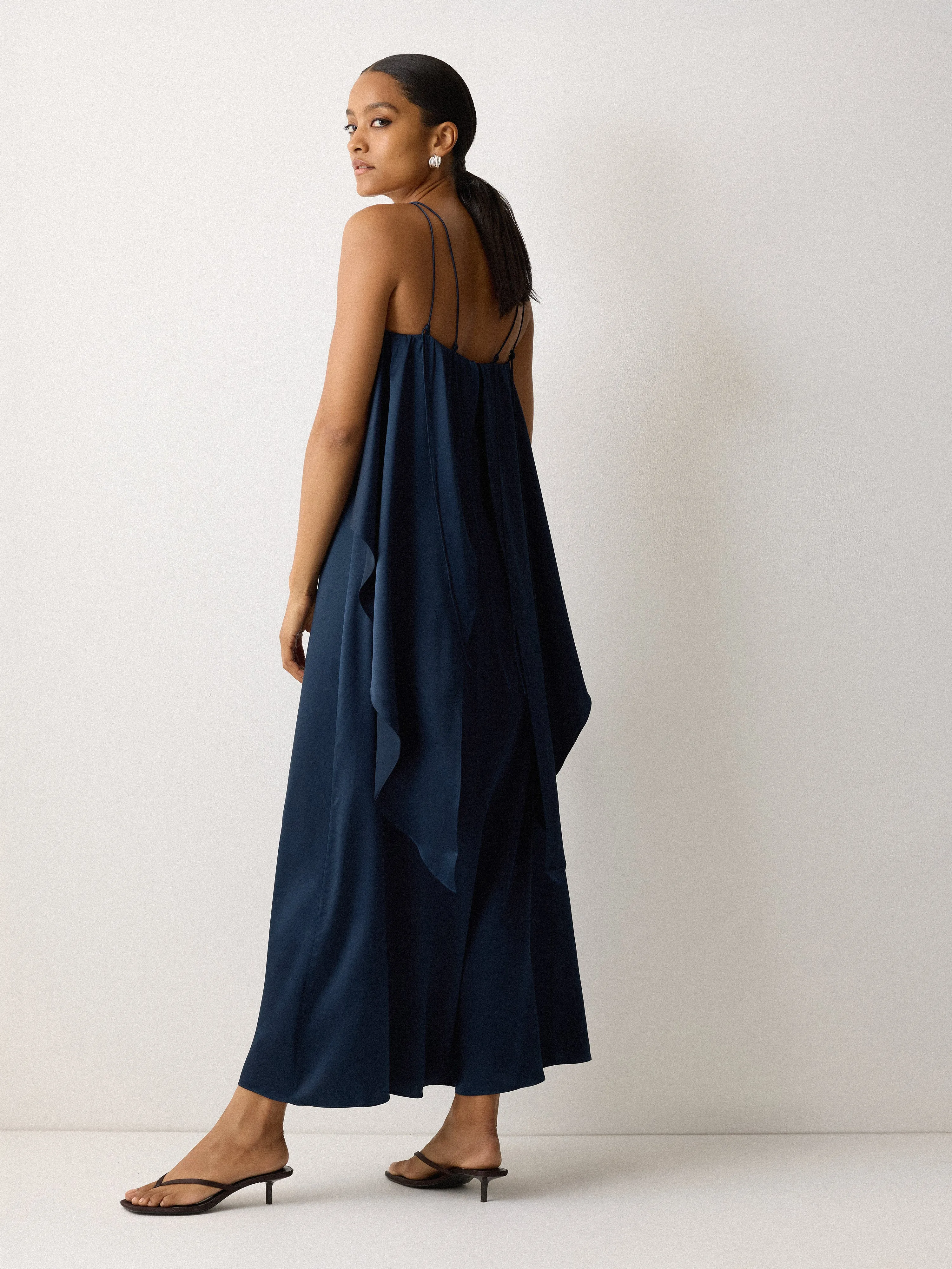 Silk Maxi Cape Dress | Navy sold by Jigsaw product image thumbnail 5