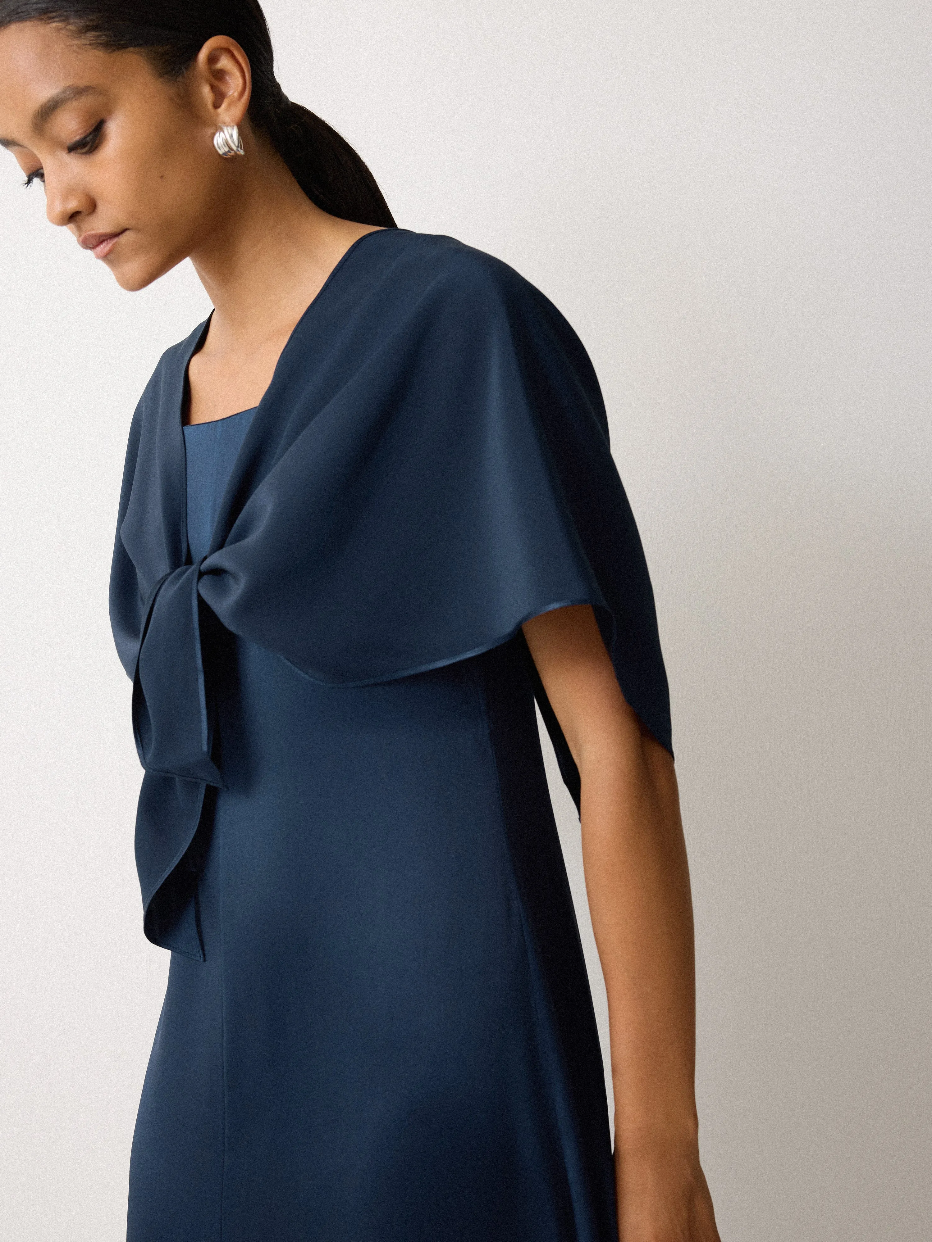 Silk Maxi Cape Dress | Navy sold by Jigsaw