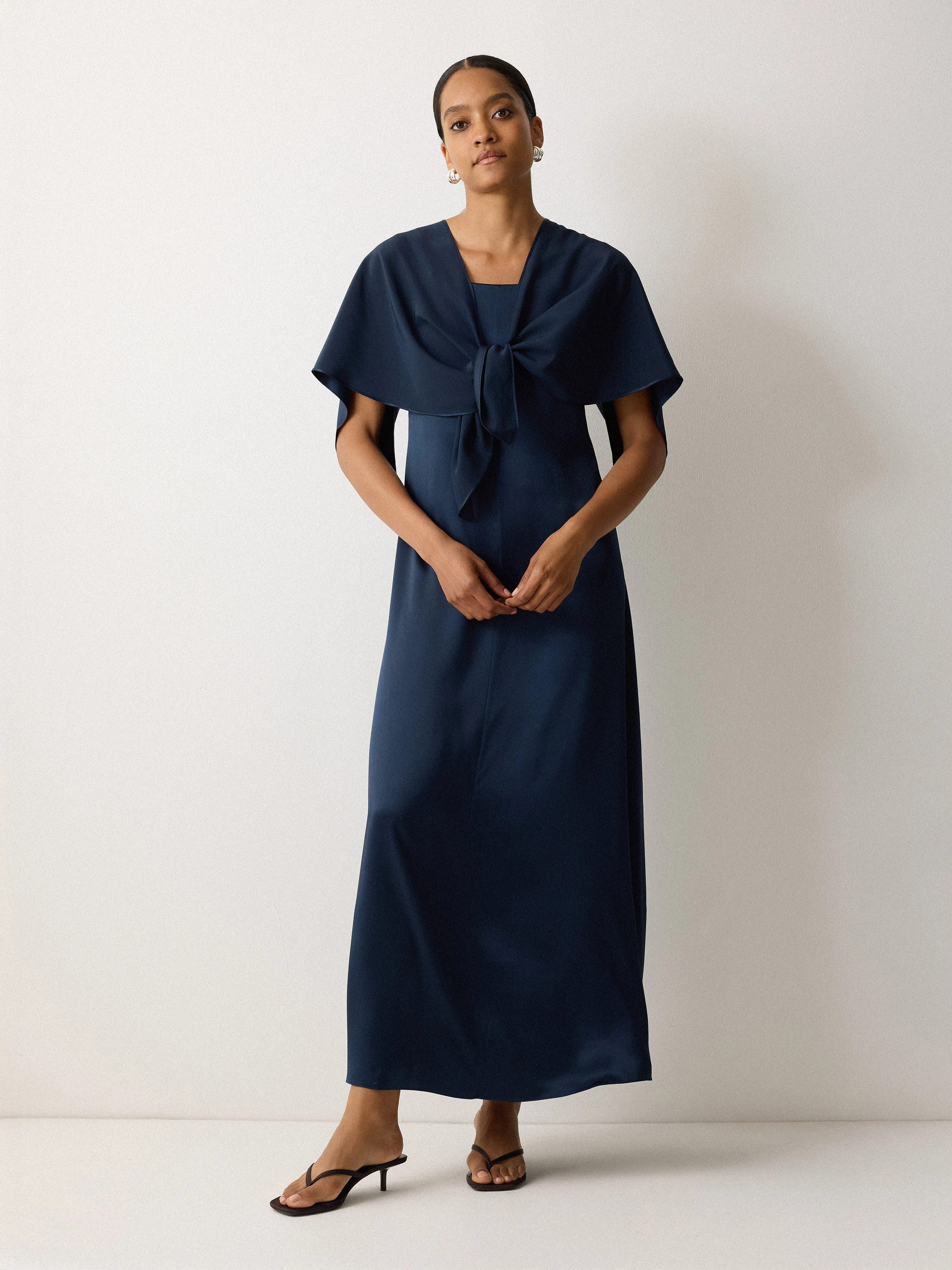 Silk Maxi Cape Dress | Navy sold by Jigsaw product image thumbnail 3