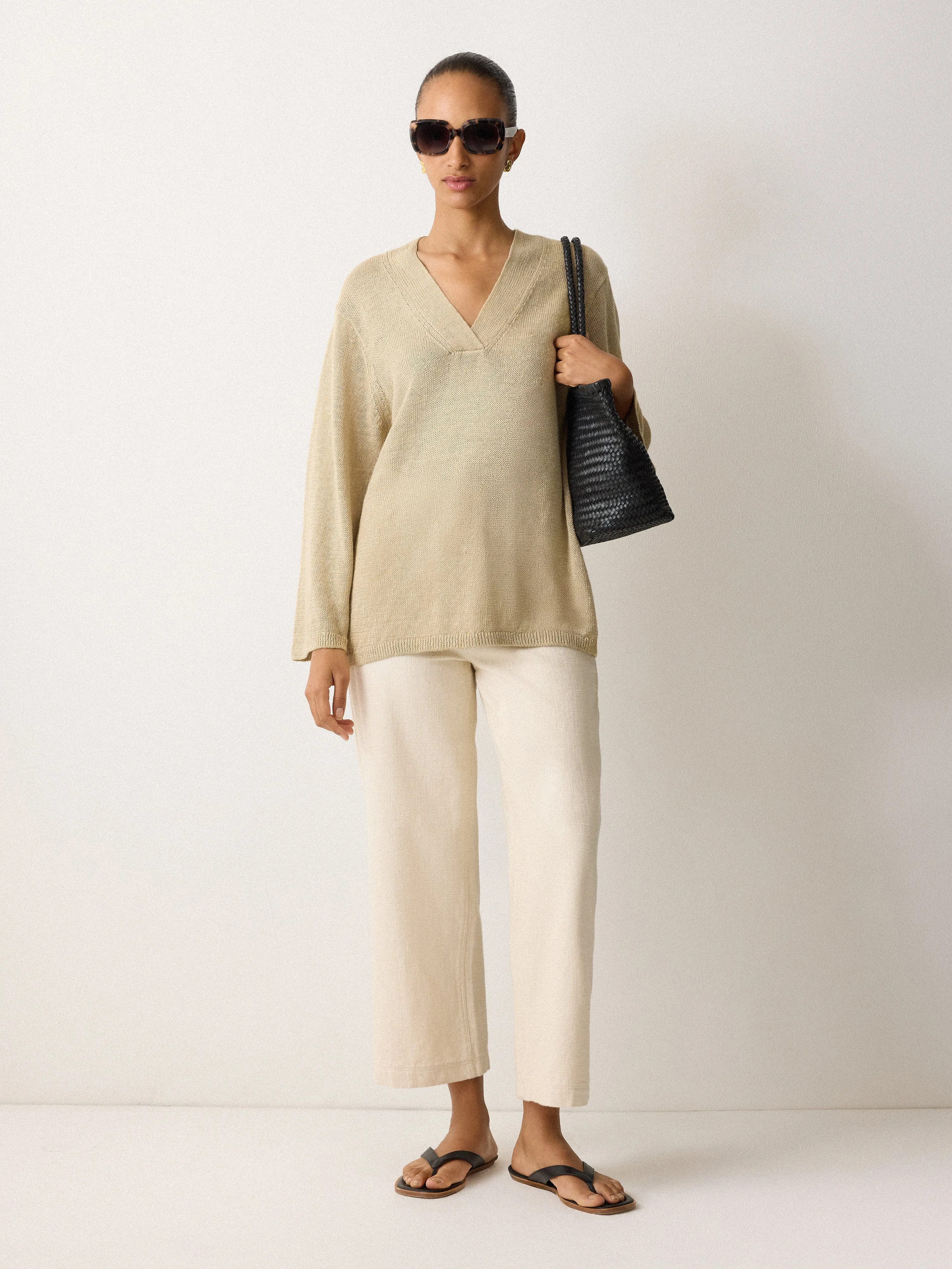Linen V Neck Slouchy Jumper | Sand sold by Jigsaw product image thumbnail 2