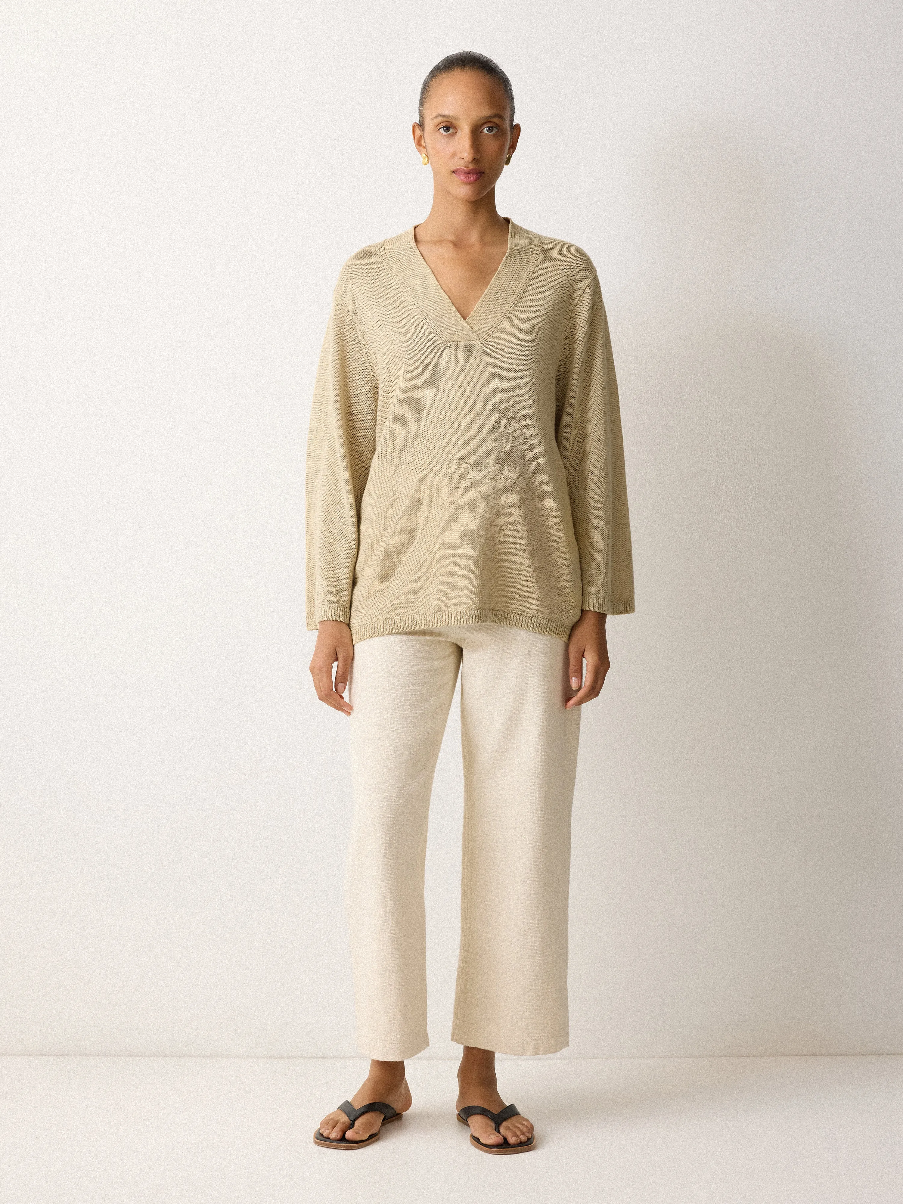 Linen V Neck Slouchy Jumper | Sand sold by Jigsaw product image thumbnail 4