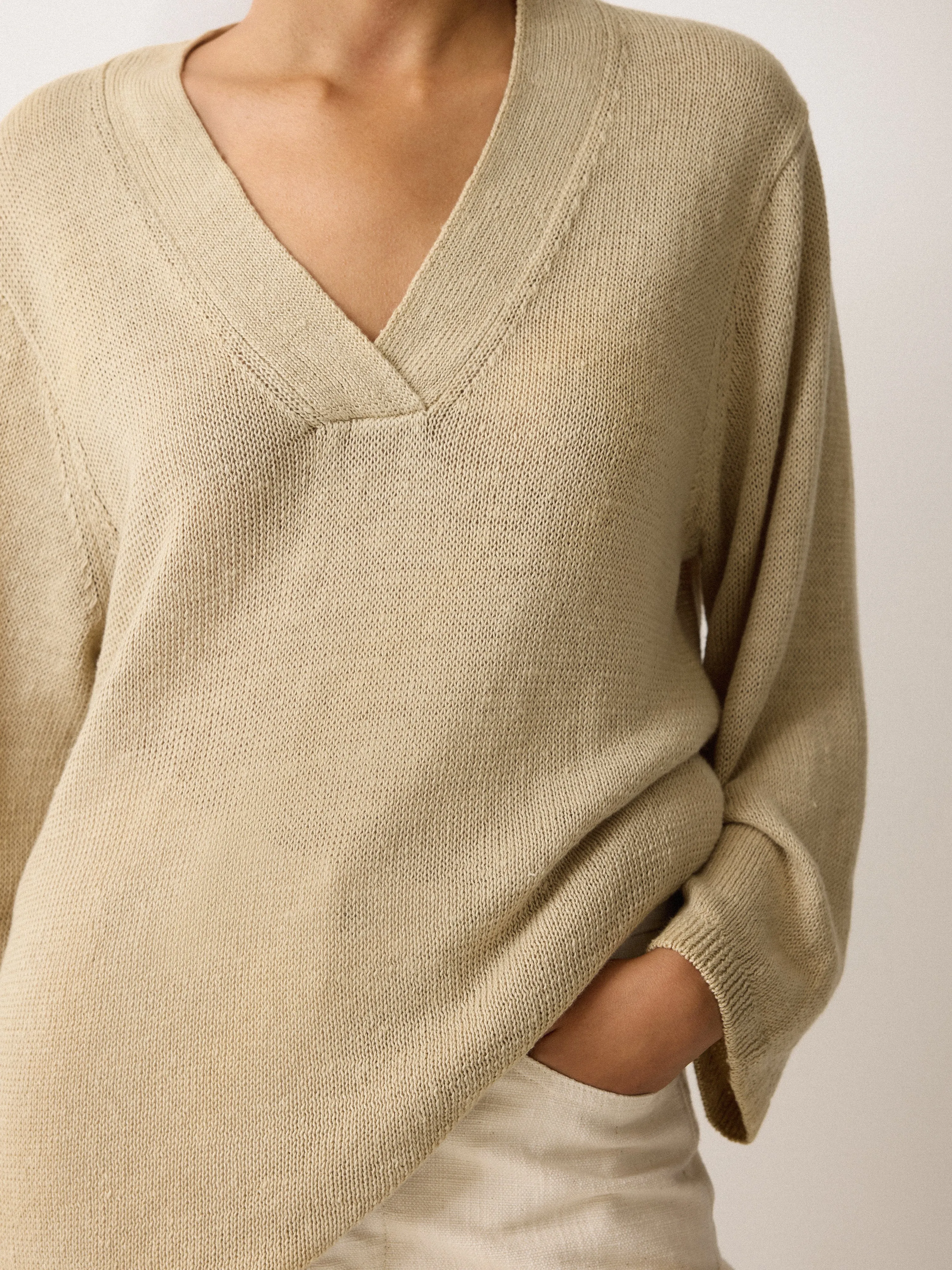 Linen V Neck Slouchy Jumper | Sand sold by Jigsaw product image thumbnail 3