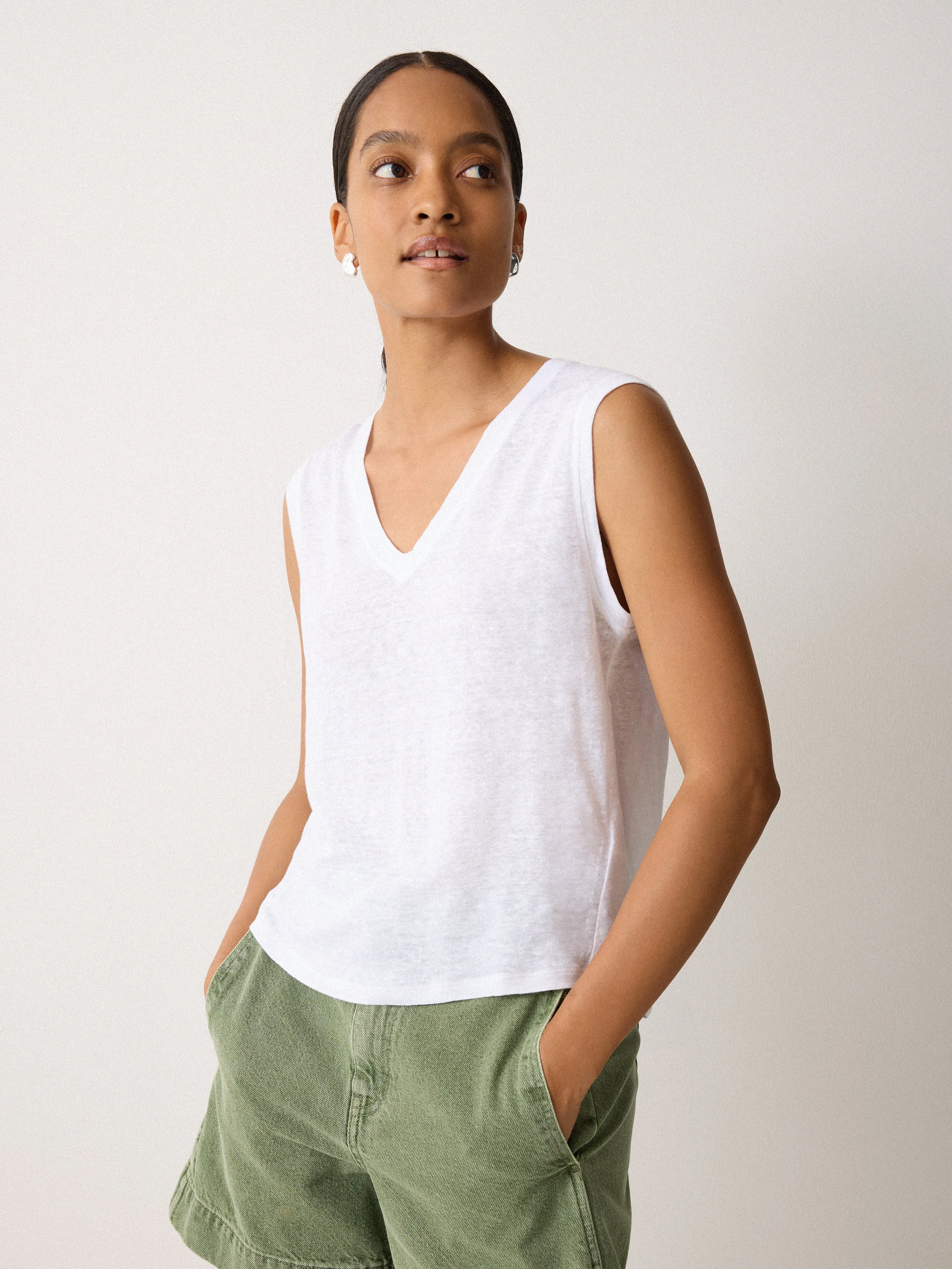 Linen V Neck Tank | White sold by Jigsaw product image thumbnail 3
