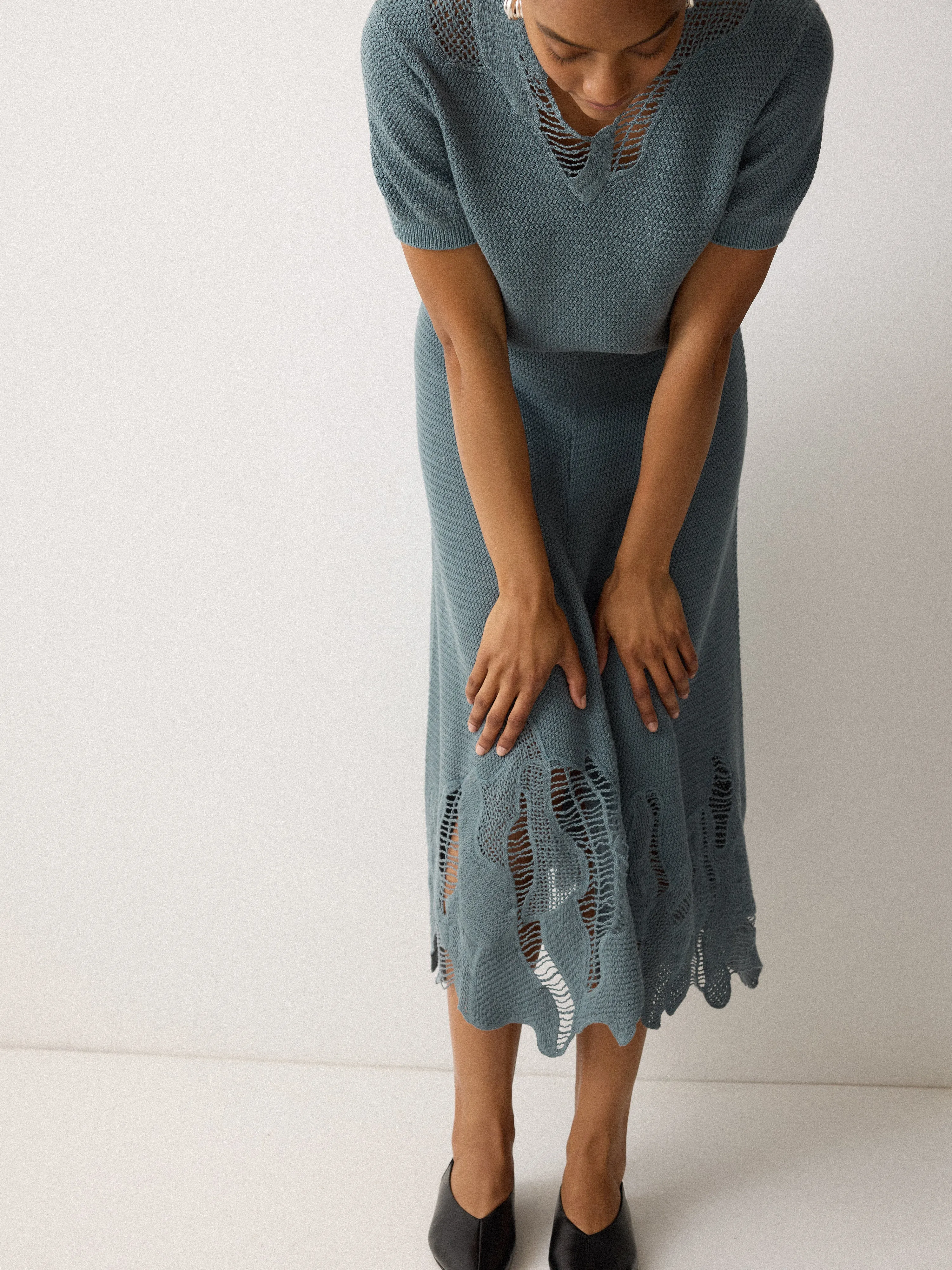 Abstract Lace Knitted Skirt | Blue sold by Jigsaw