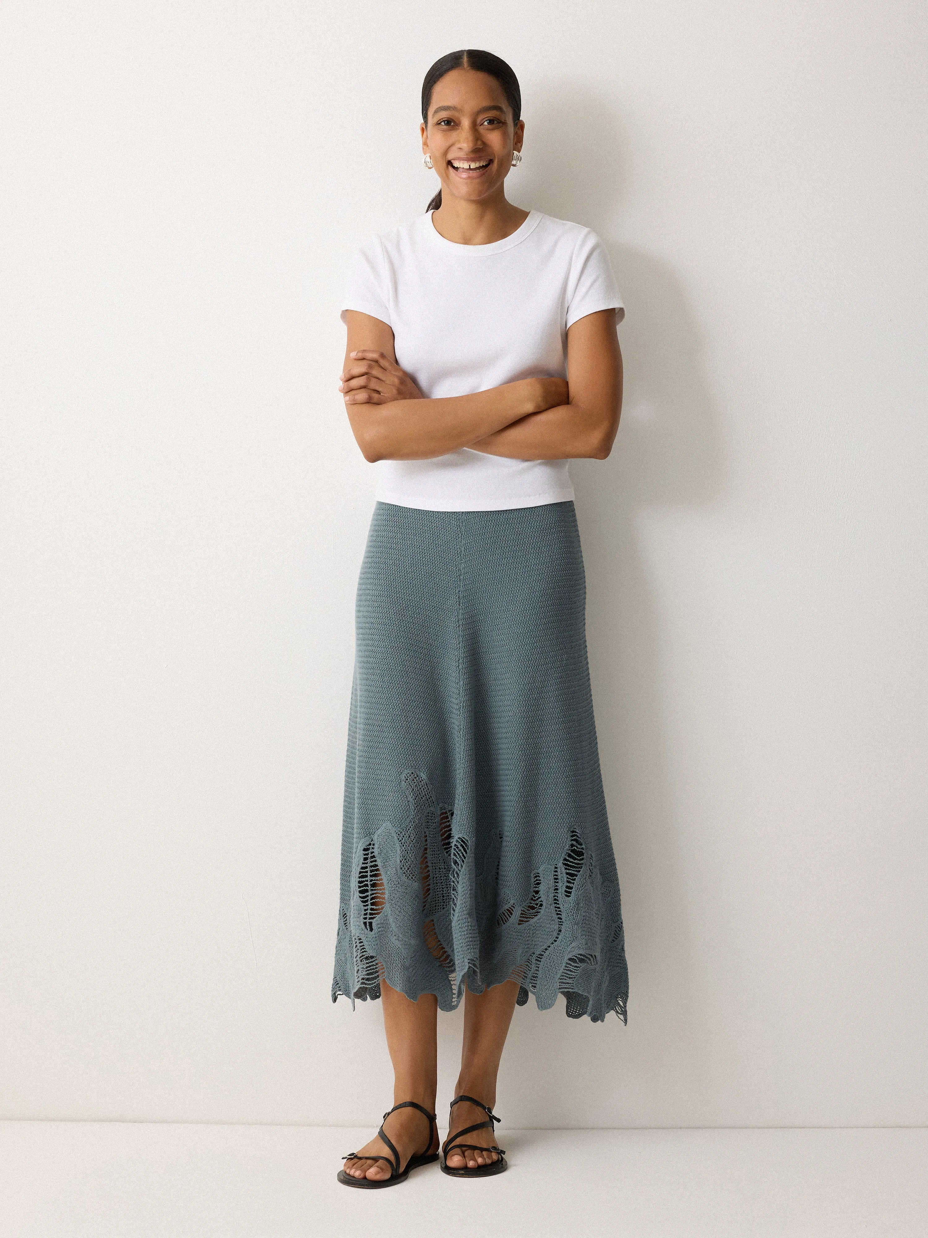 Abstract Lace Knitted Skirt | Blue sold by Jigsaw product image thumbnail 5