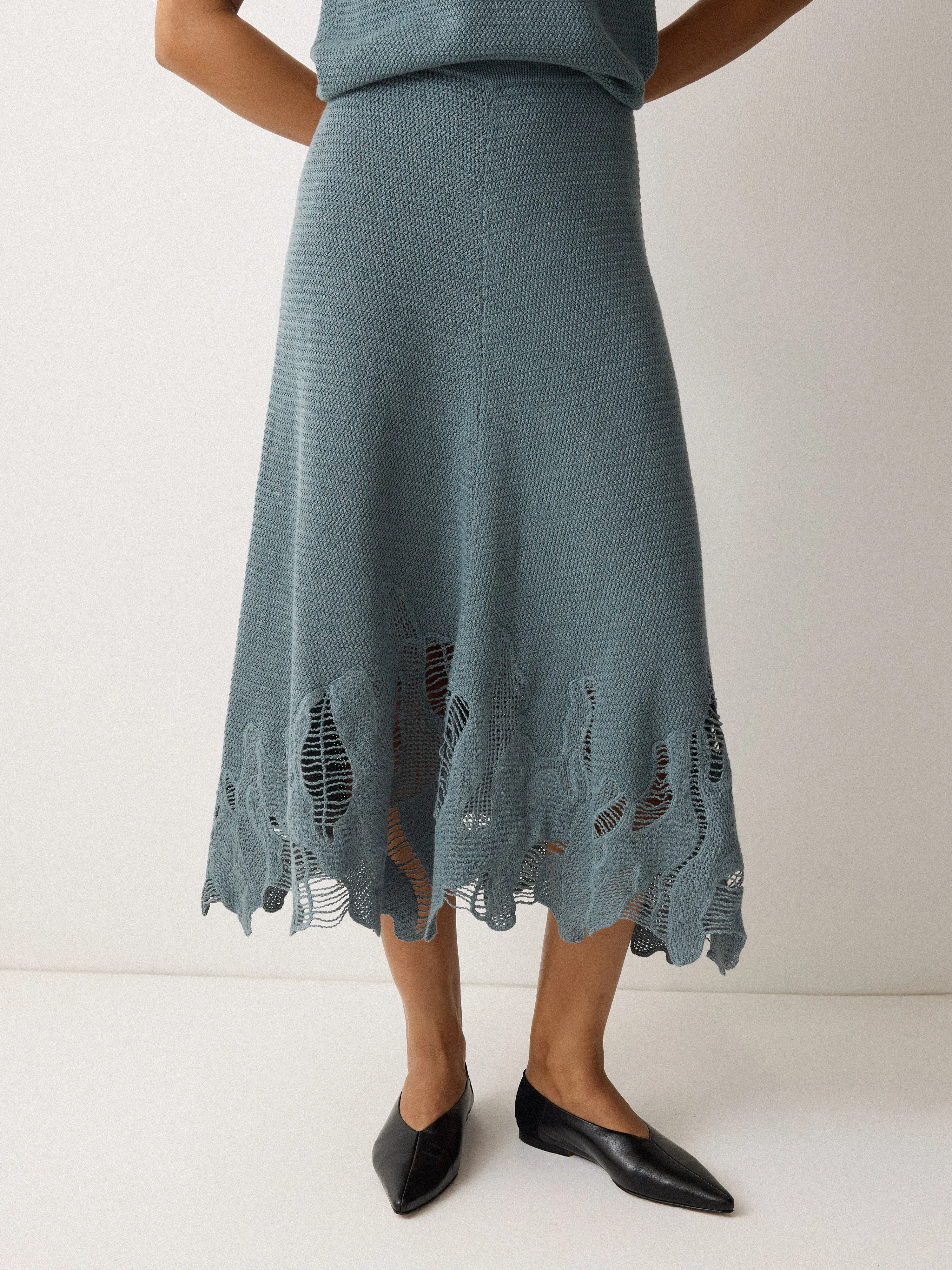 Abstract Lace Knitted Skirt | Blue sold by Jigsaw product image thumbnail 3