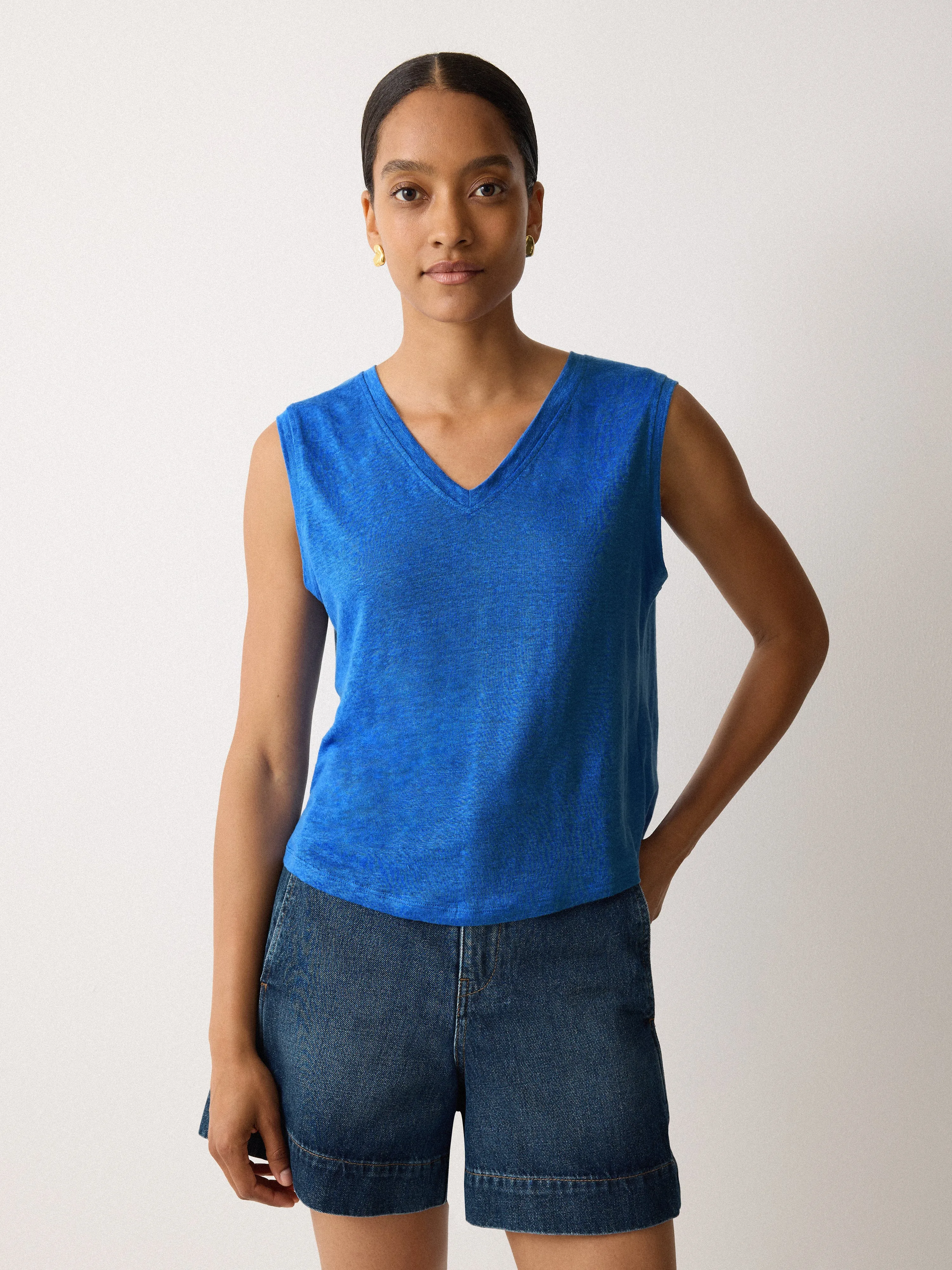 Linen V Neck Tank | Blue sold by Jigsaw