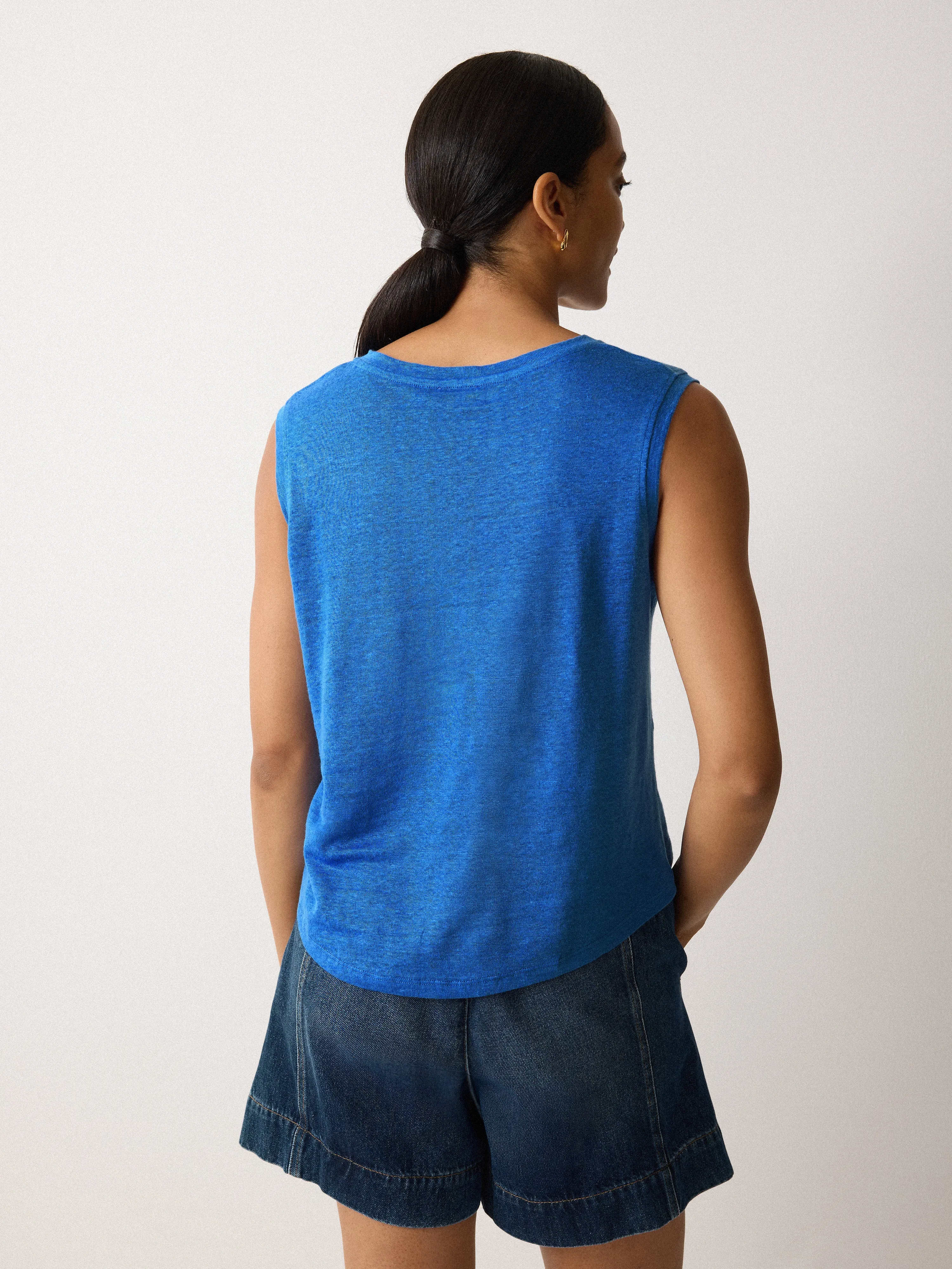 Linen V Neck Tank | Blue sold by Jigsaw product image thumbnail 3