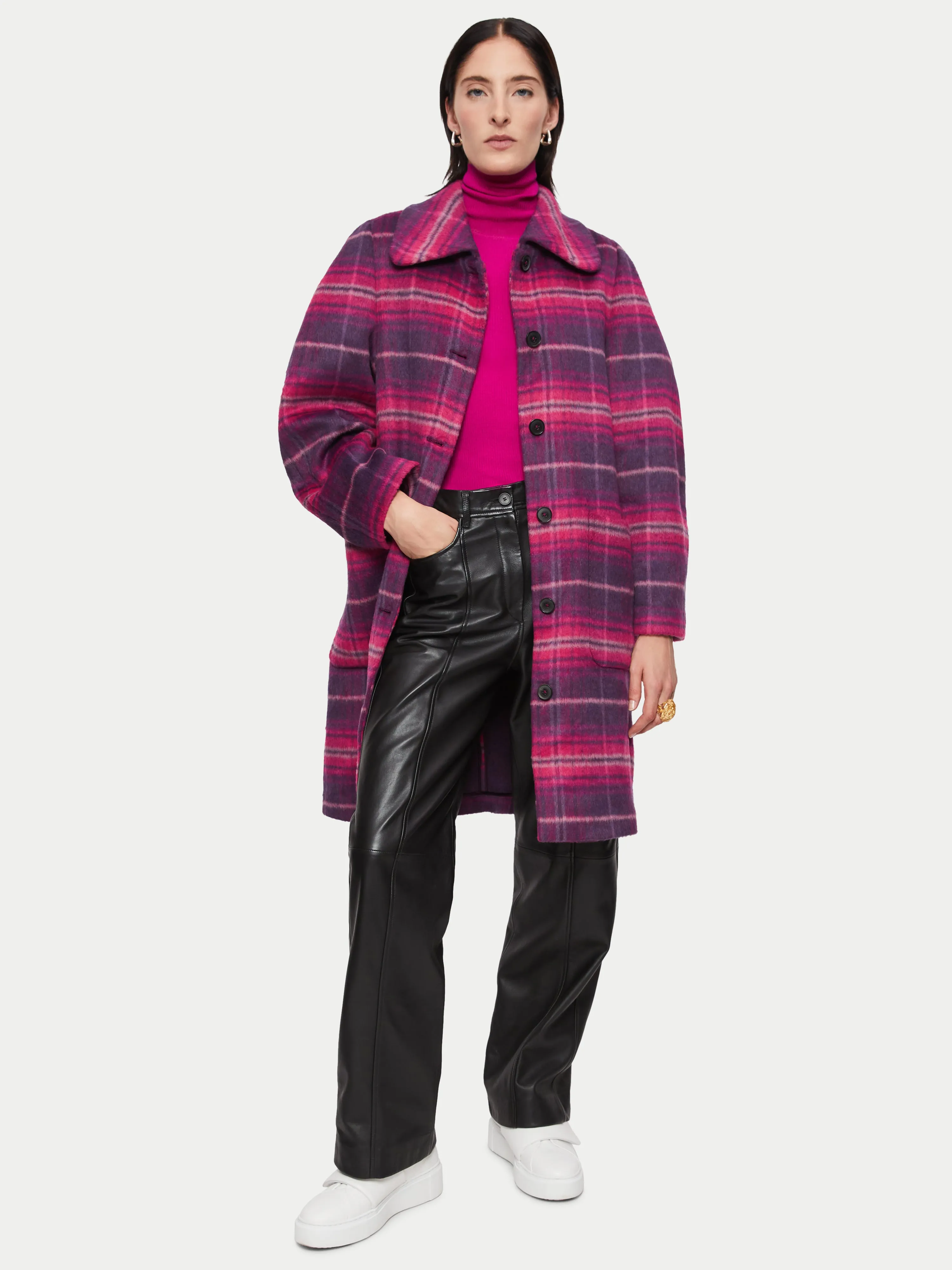 Brushed Wool Check Coat | Pink sold by Jigsaw product image thumbnail 2