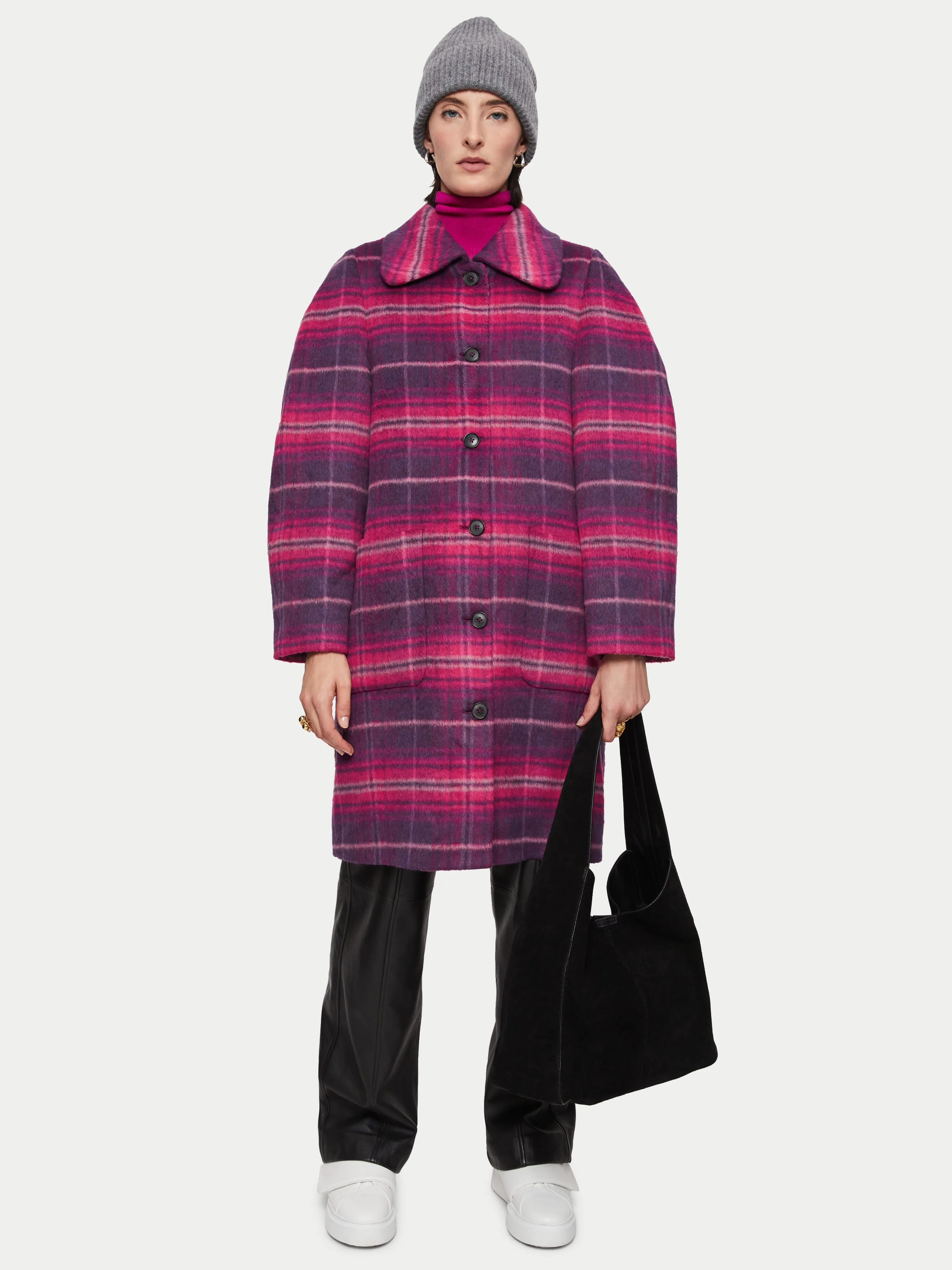 Brushed Wool Check Coat | Pink sold by Jigsaw product image thumbnail 4