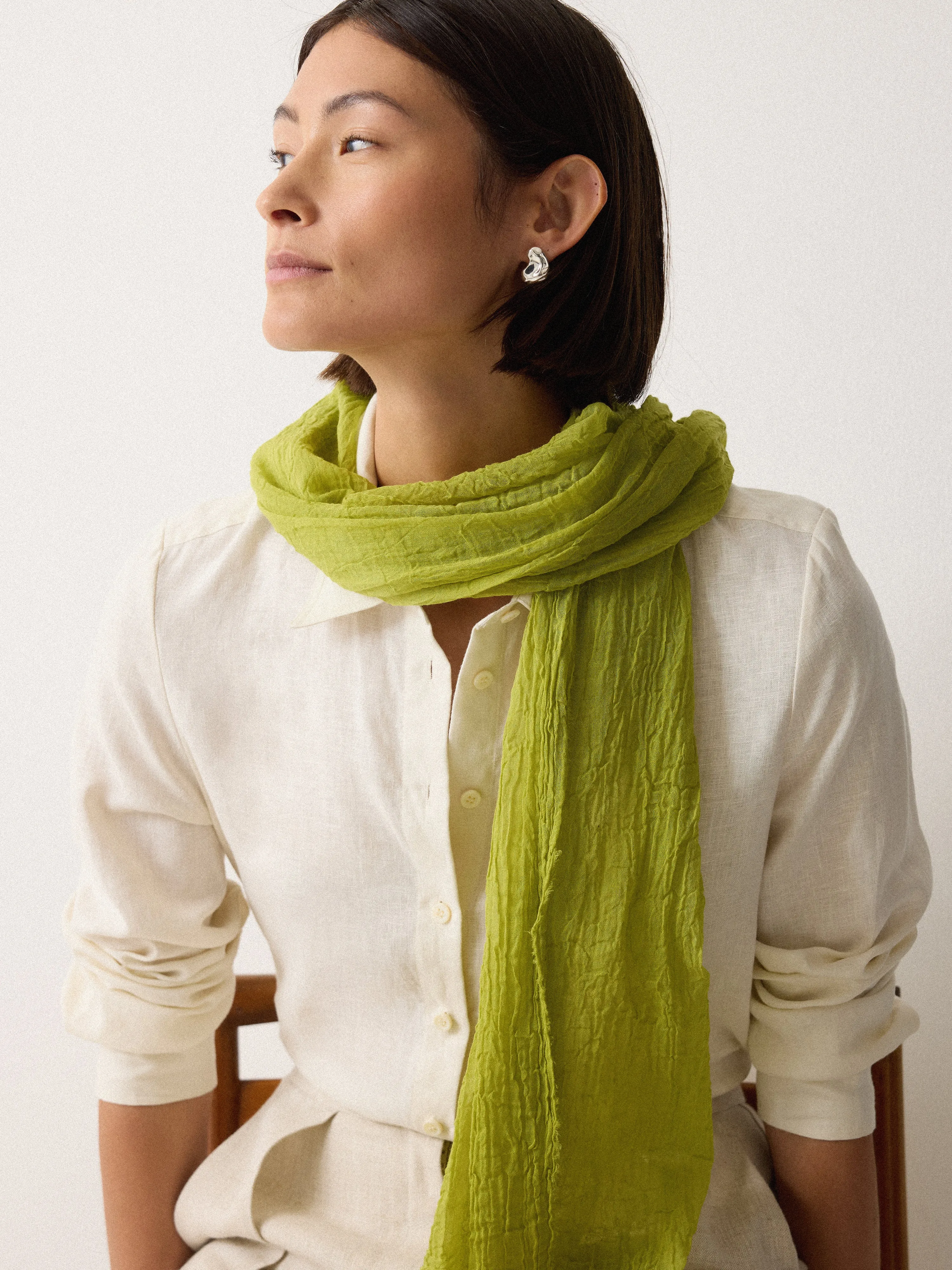 Crinkle Cotton Woven Scarf | Green sold by Jigsaw