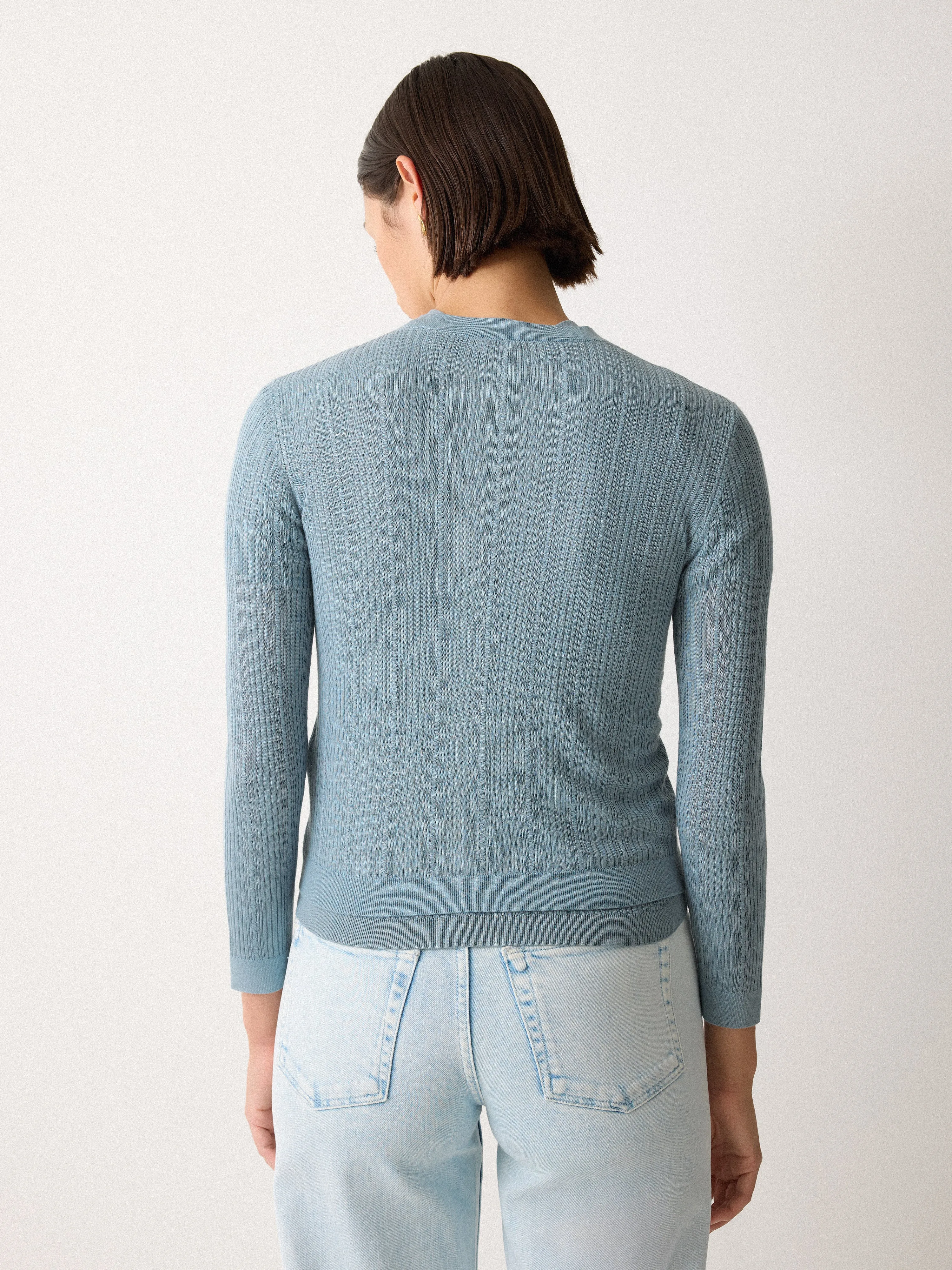 Fine Pointelle Cable Cardigan | Blue sold by Jigsaw product image thumbnail 4