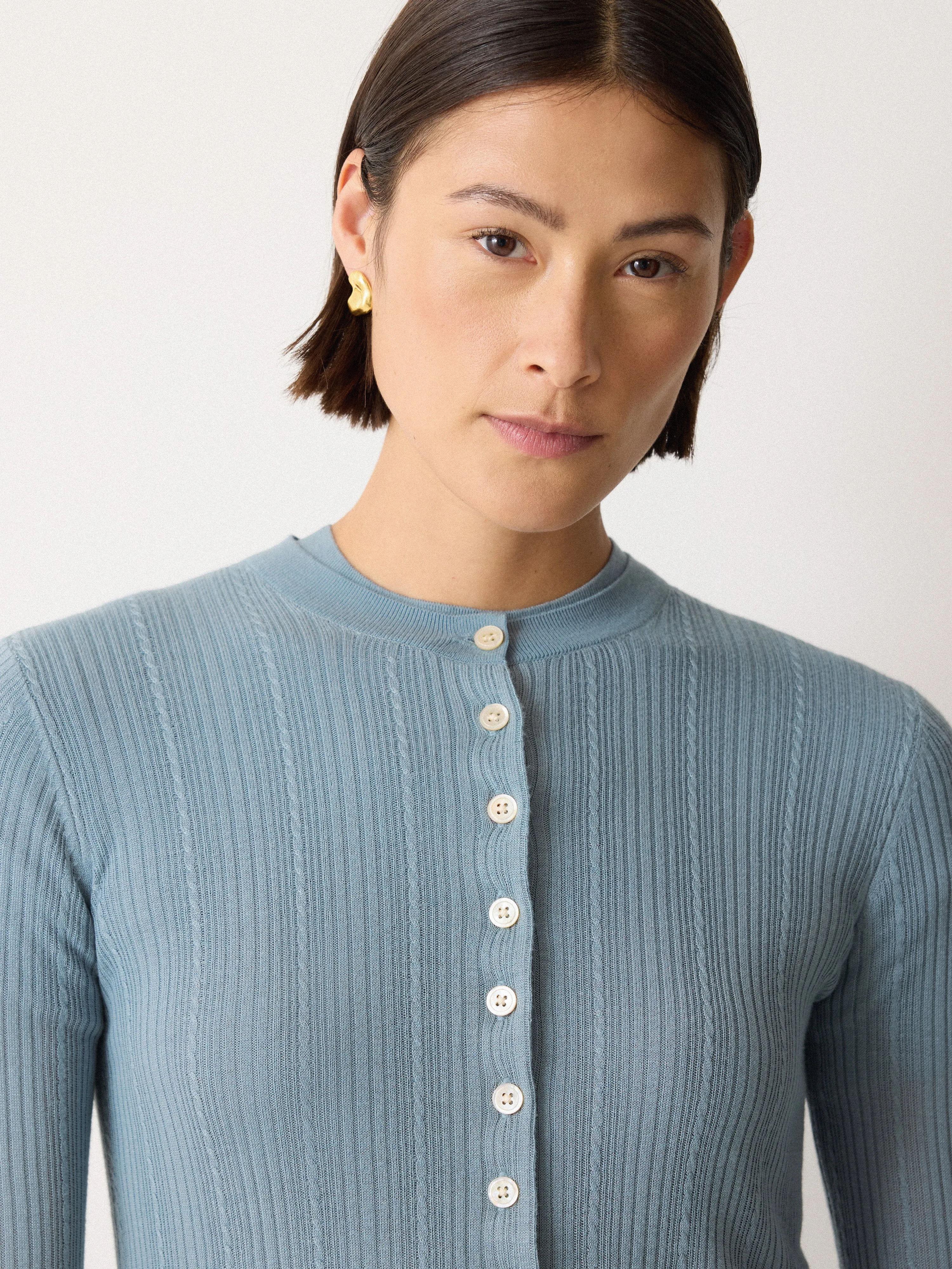 Fine Pointelle Cable Cardigan | Blue sold by Jigsaw product image thumbnail 2