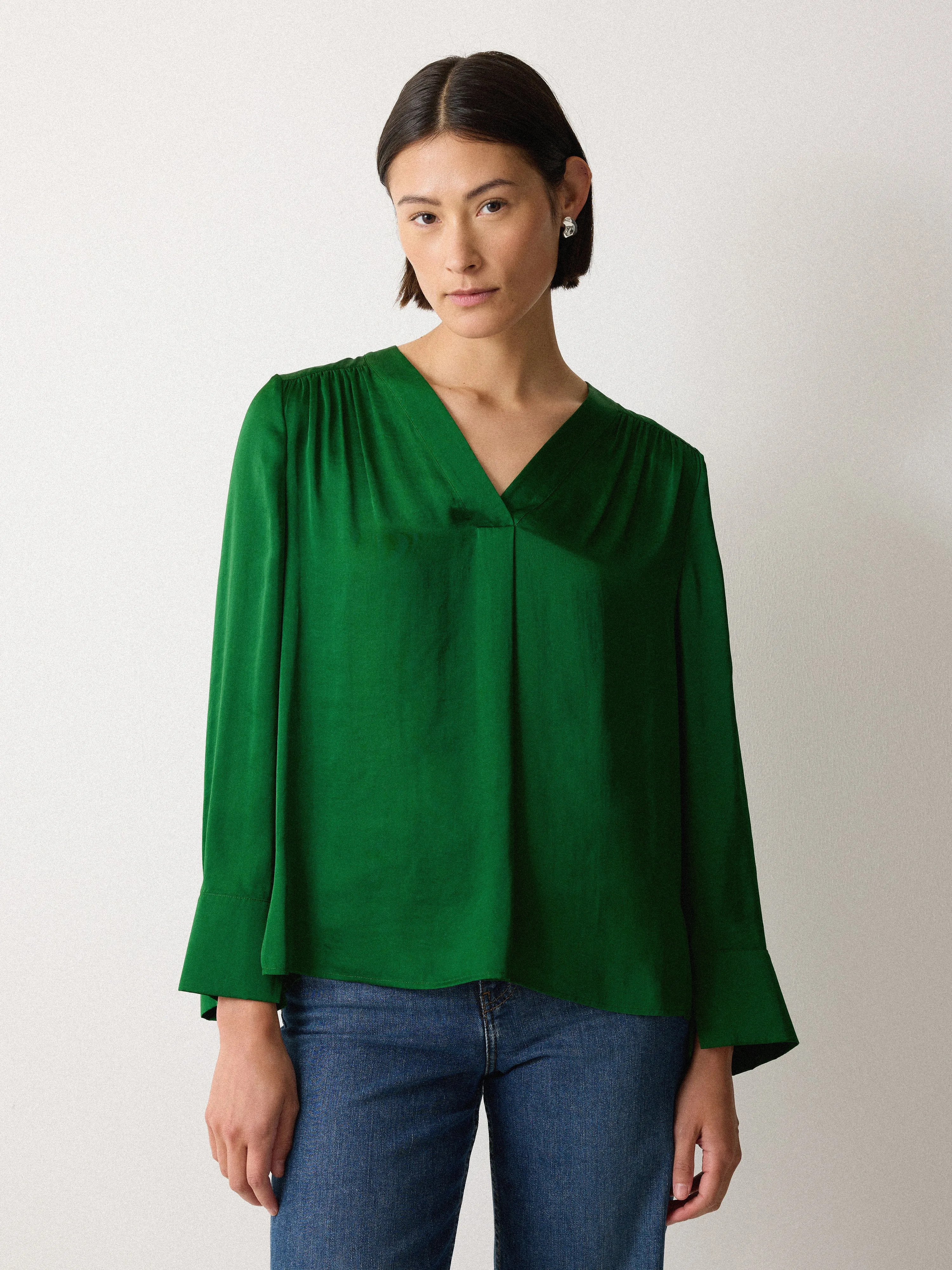 Recycled Satin Tunic Top | Emerald sold by Jigsaw