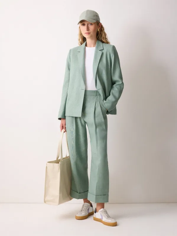Maree Irish Linen Short Blazer | Green sold by Jigsaw