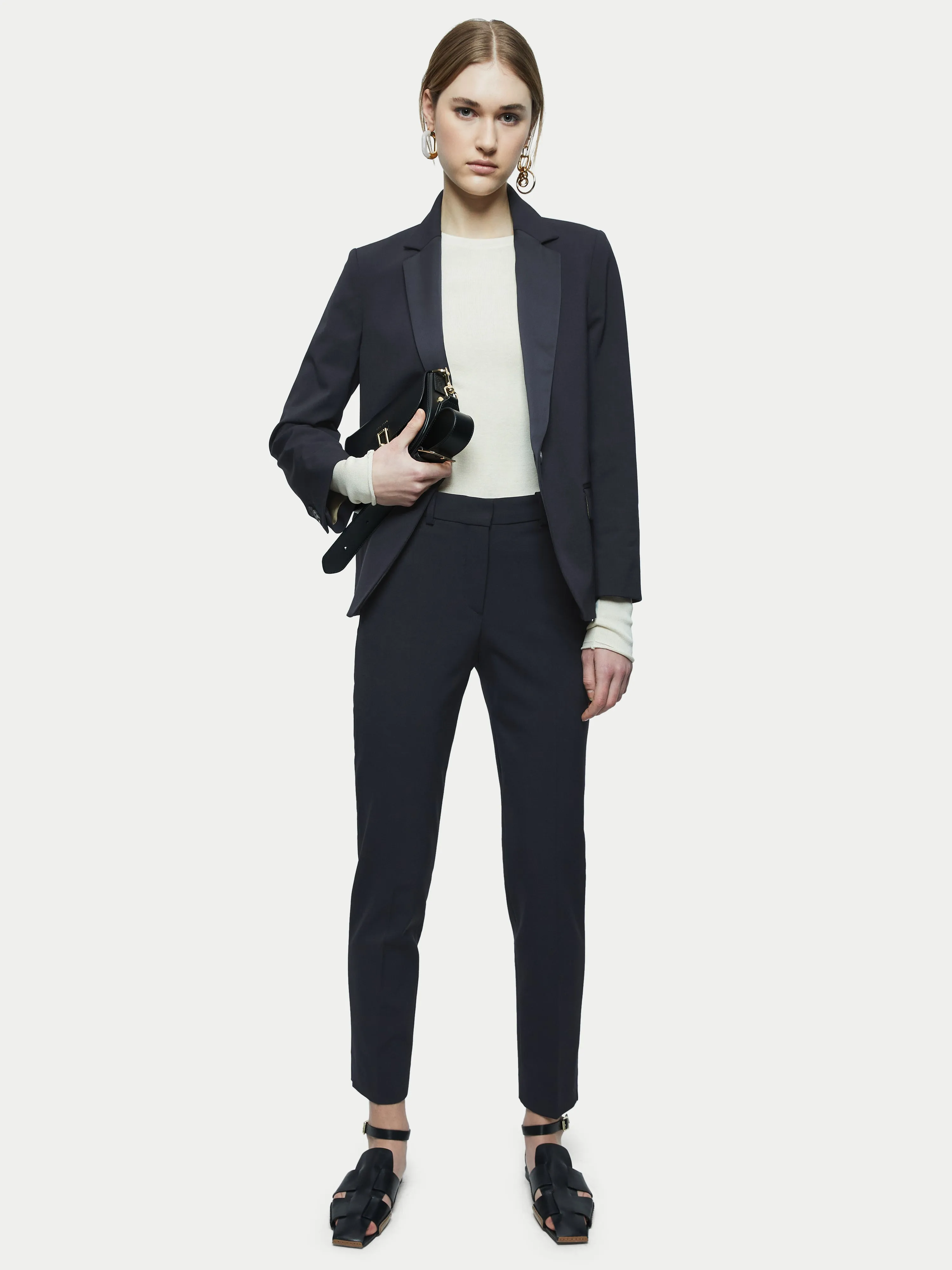 Paris Brook Satin Lapel Shortline Blazer | Navy sold by Jigsaw product image thumbnail 4