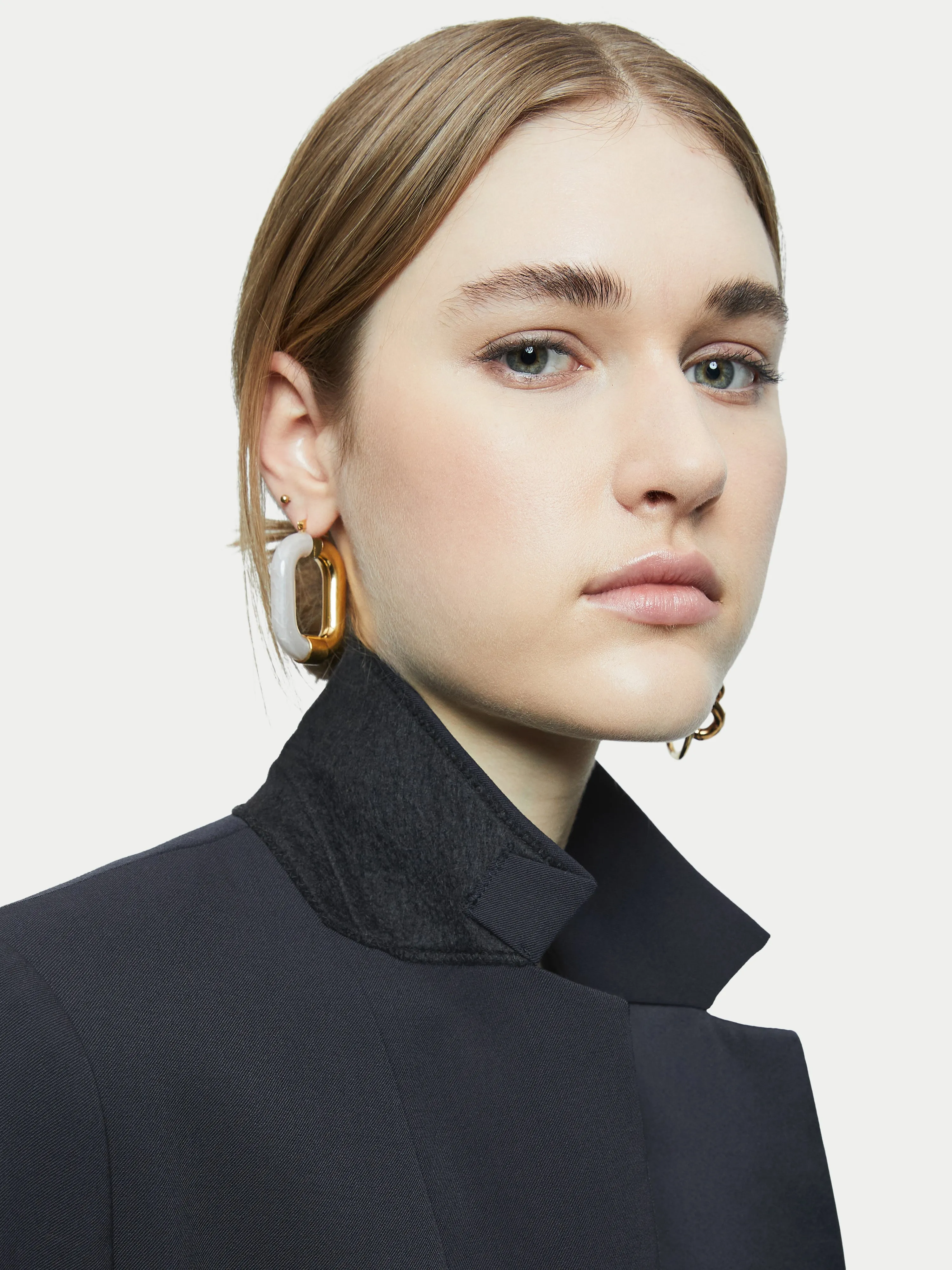 Paris Brook Satin Lapel Shortline Blazer | Navy sold by Jigsaw product image thumbnail 3