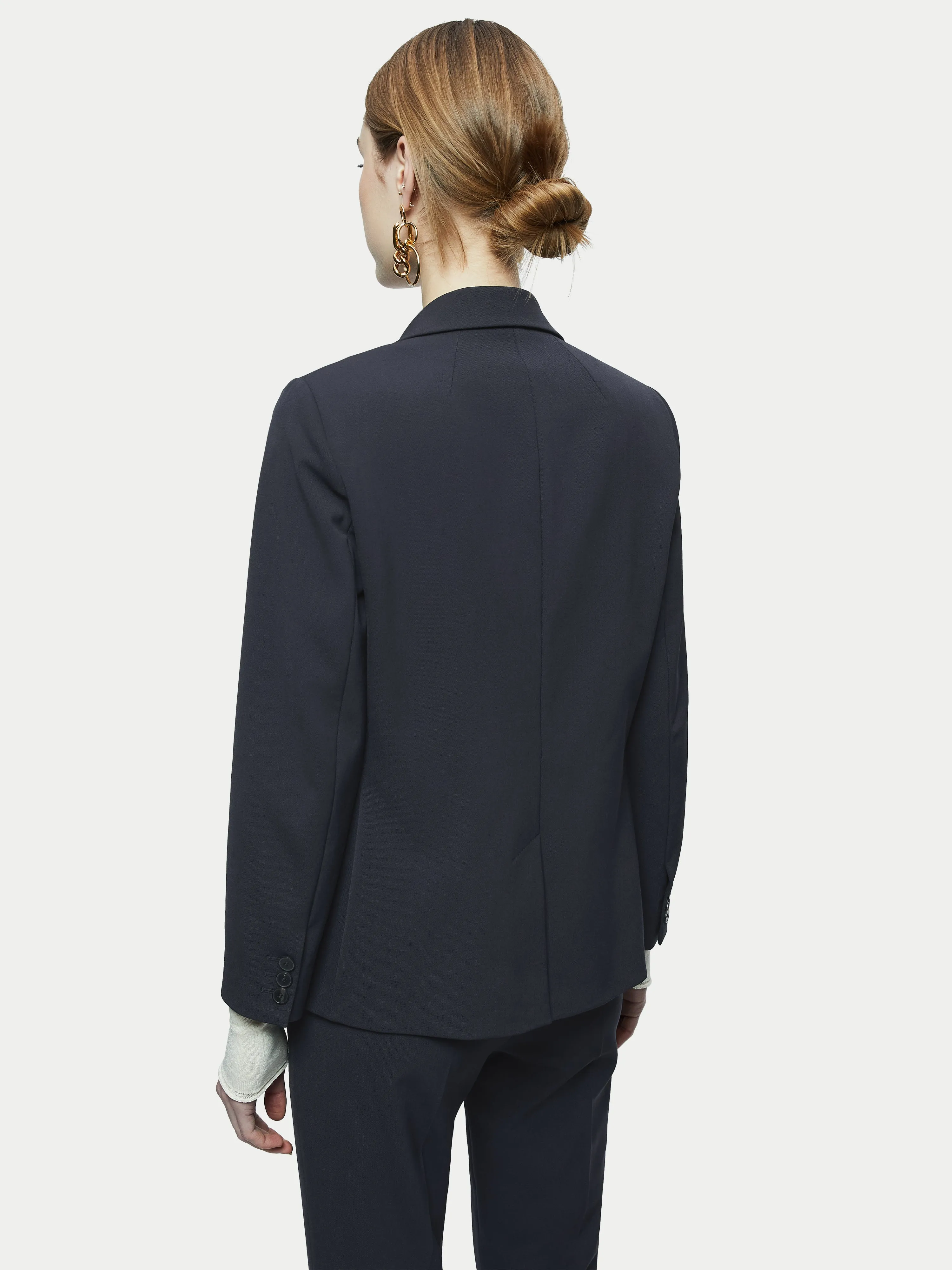 Paris Brook Satin Lapel Shortline Blazer | Navy sold by Jigsaw product image thumbnail 5