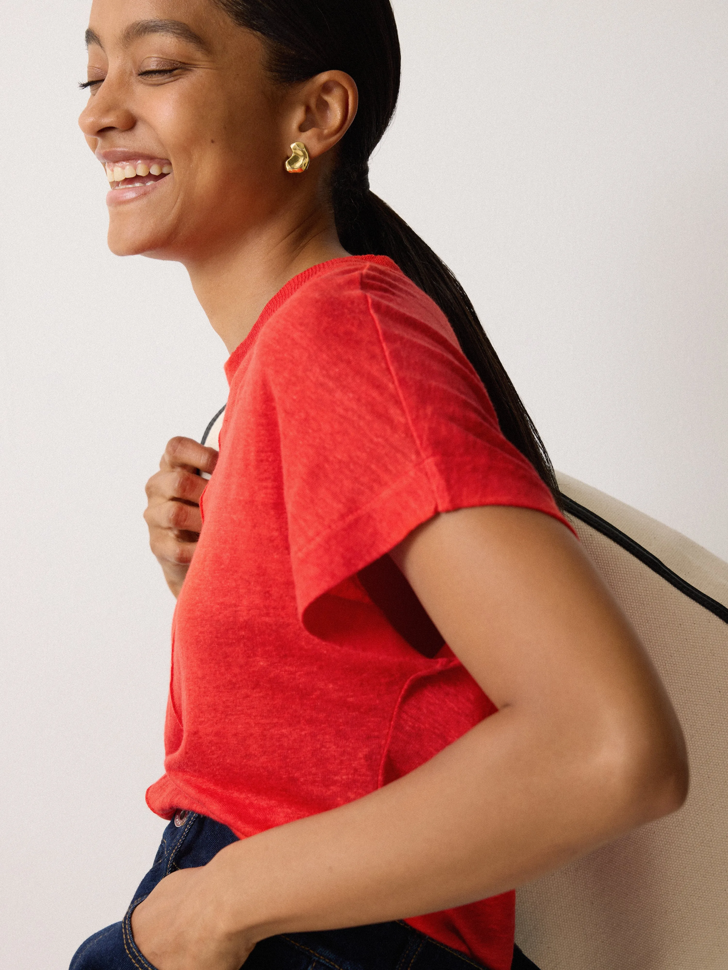 Linen Drape Sleeve Top | Red sold by Jigsaw