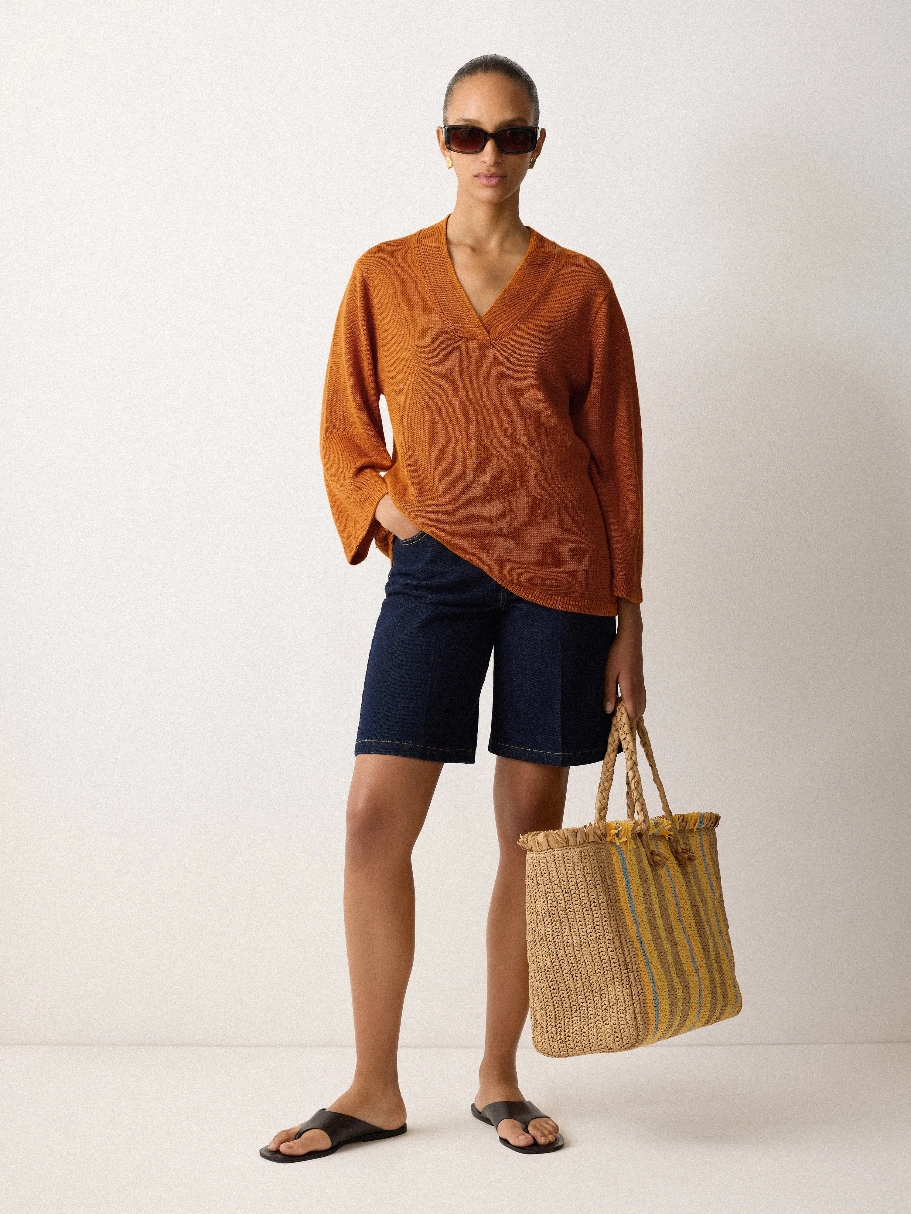 Linen V Neck Slouchy Jumper | Orange sold by Jigsaw product image thumbnail 3