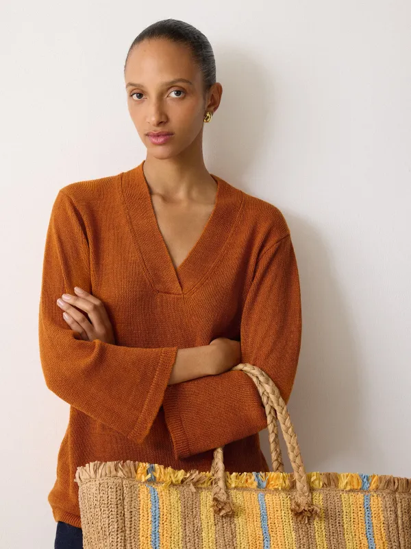 Linen V Neck Slouchy Jumper | Orange sold by Jigsaw
