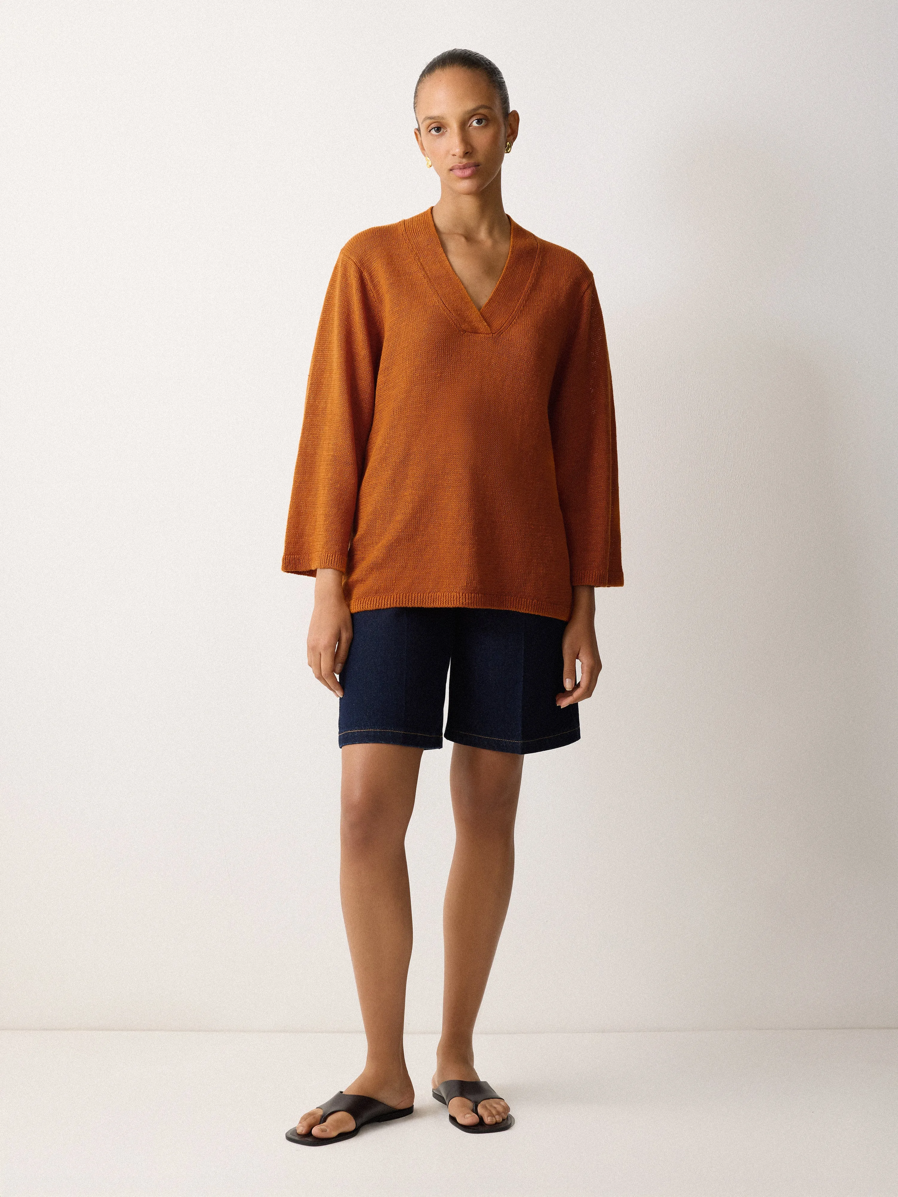 Linen V Neck Slouchy Jumper | Orange sold by Jigsaw product image thumbnail 4