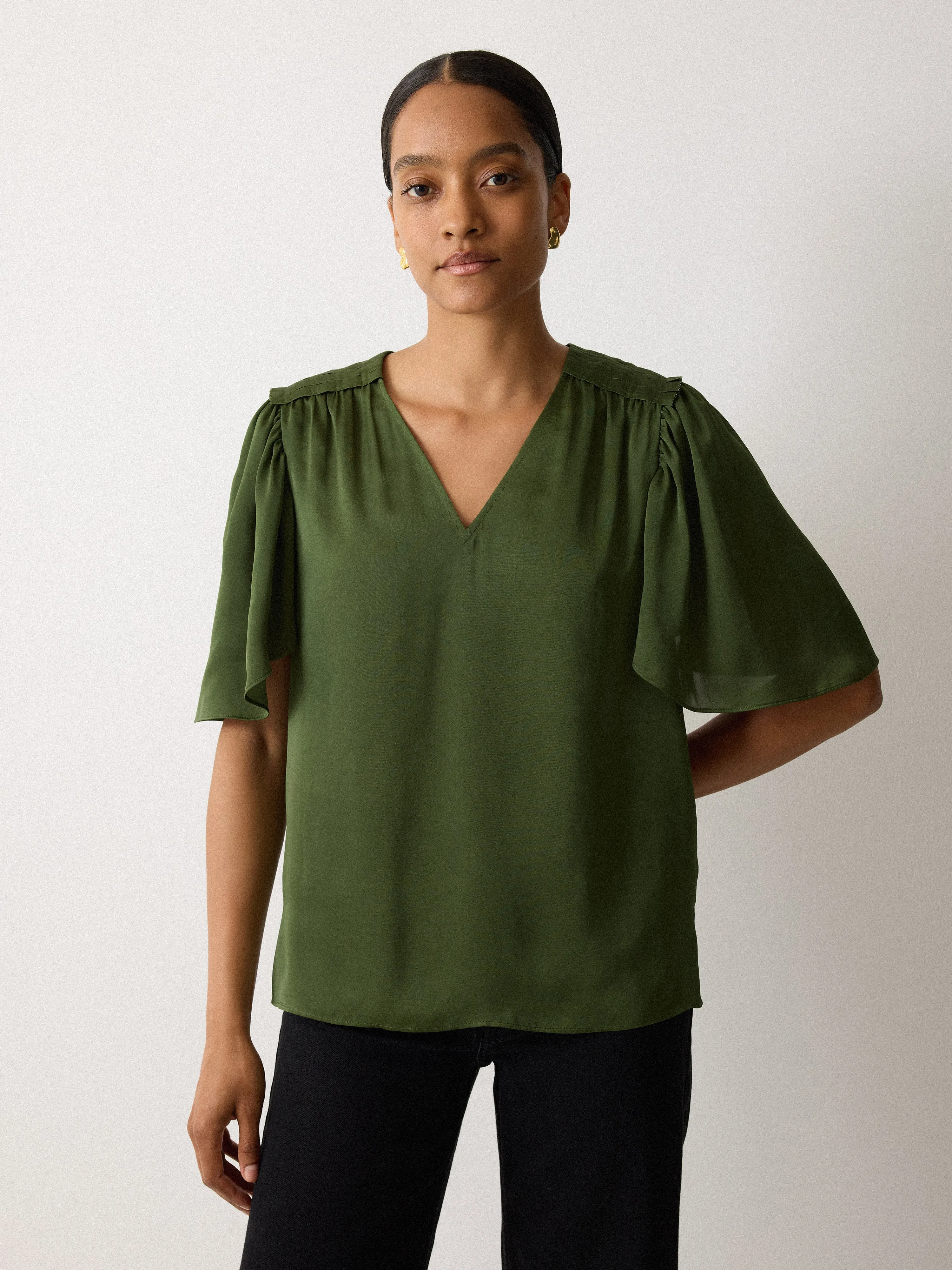 Recycled Satin Pleated Blouse | Green sold by Jigsaw product image thumbnail 3