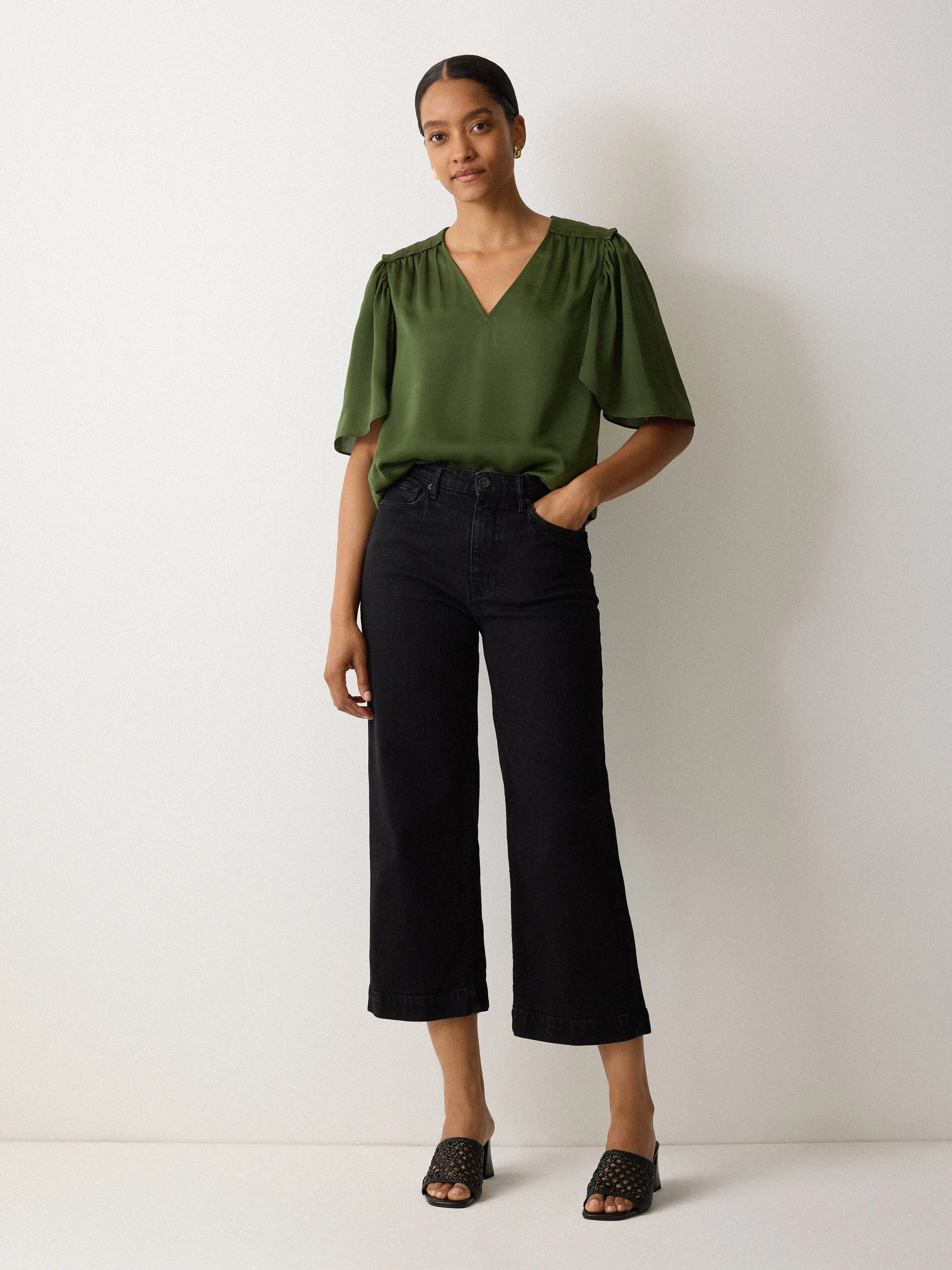 Recycled Satin Pleated Blouse | Green sold by Jigsaw