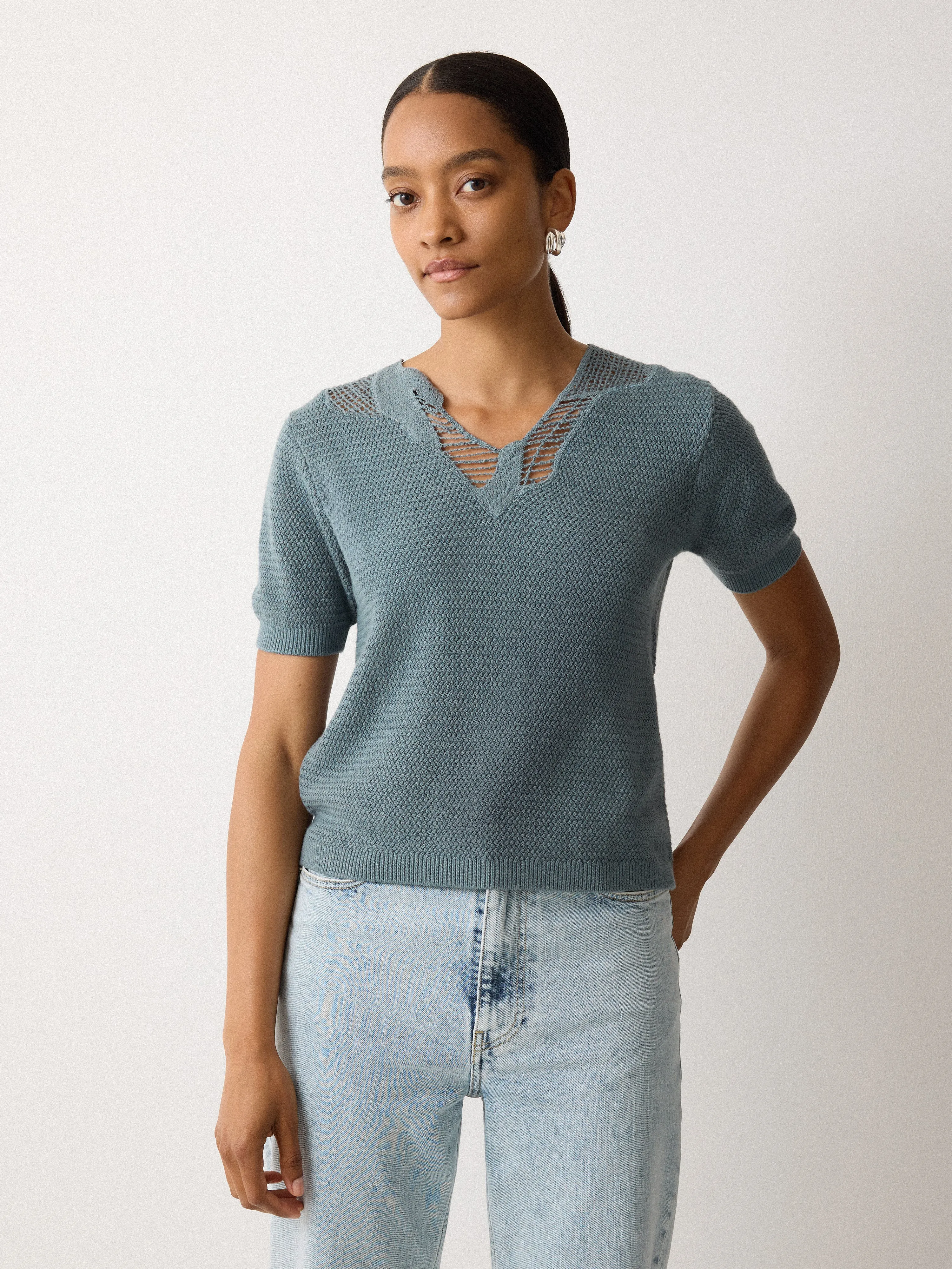 Abstract Lace Knitted Top | Blue sold by Jigsaw product image thumbnail 3