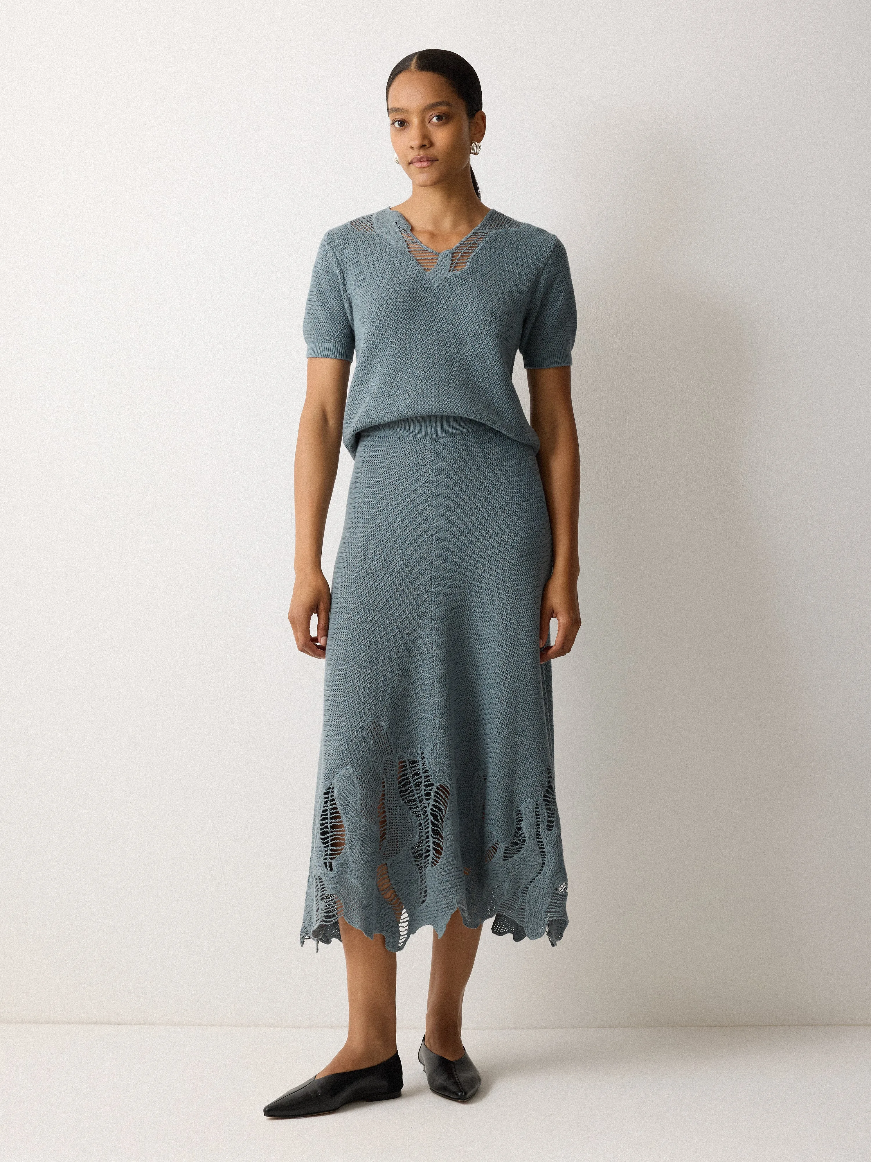 Abstract Lace Knitted Top | Blue sold by Jigsaw