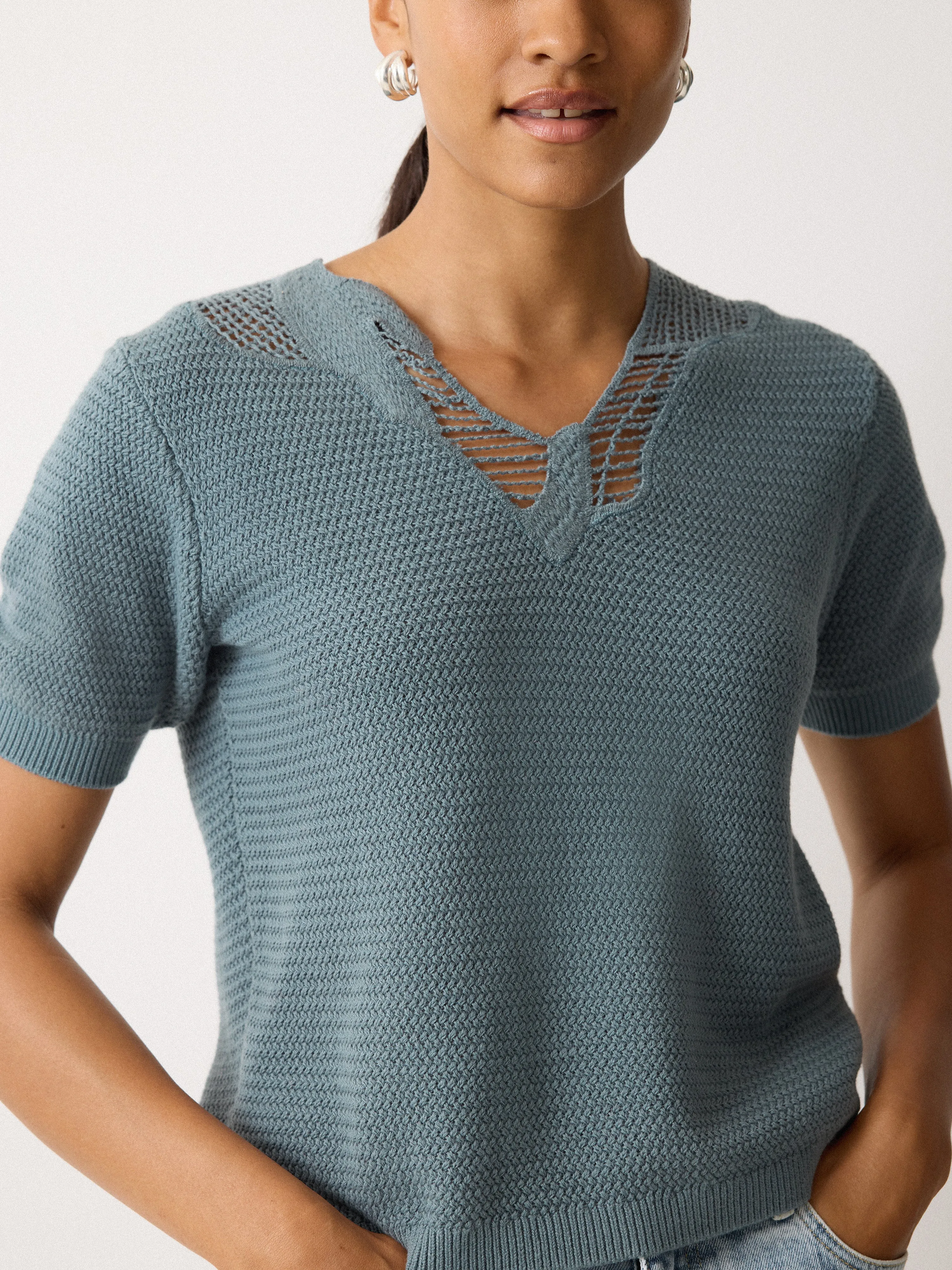 Abstract Lace Knitted Top | Blue sold by Jigsaw product image thumbnail 2