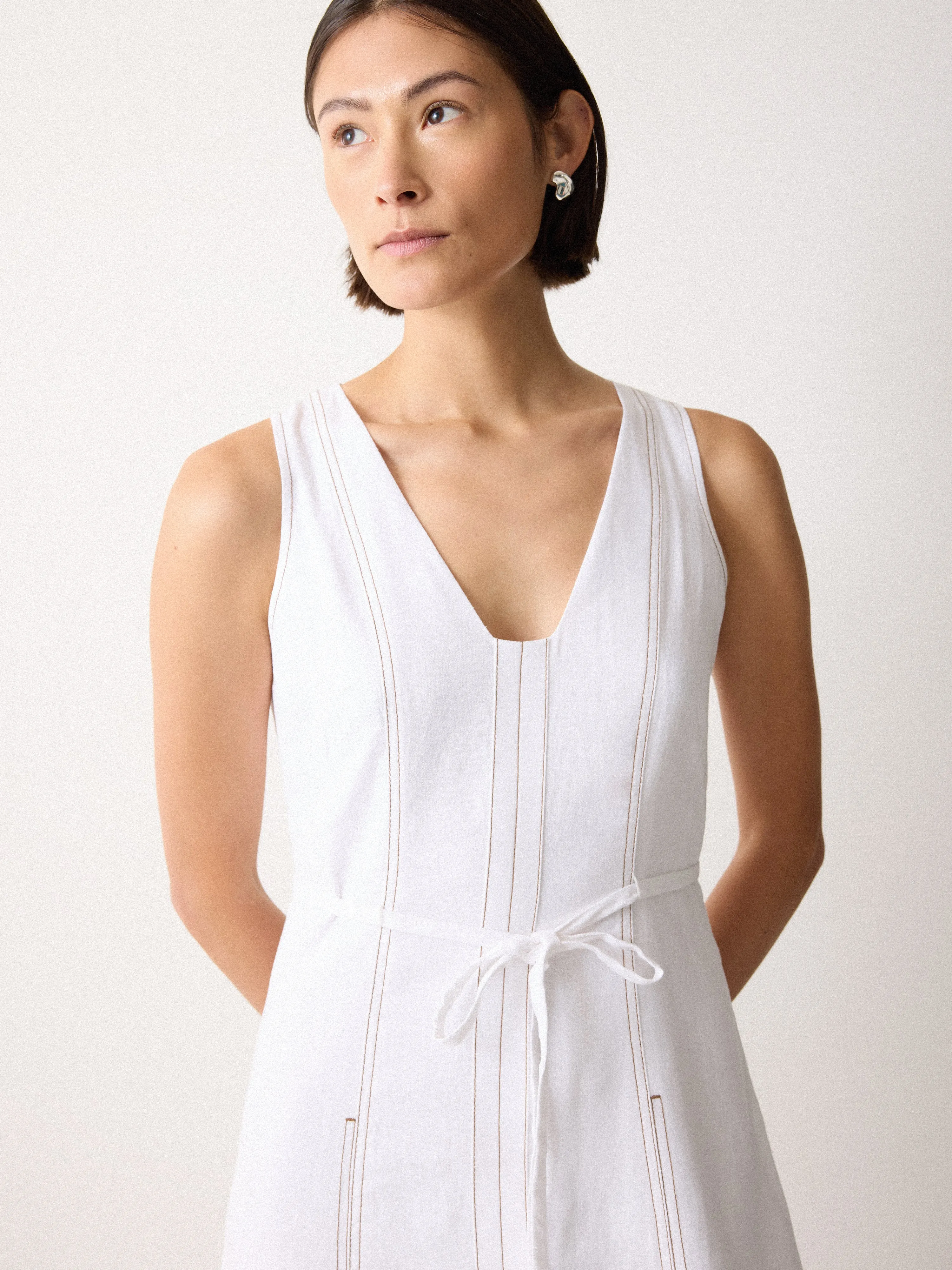Linen Viscose Stitch Dress | White sold by Jigsaw product image thumbnail 3