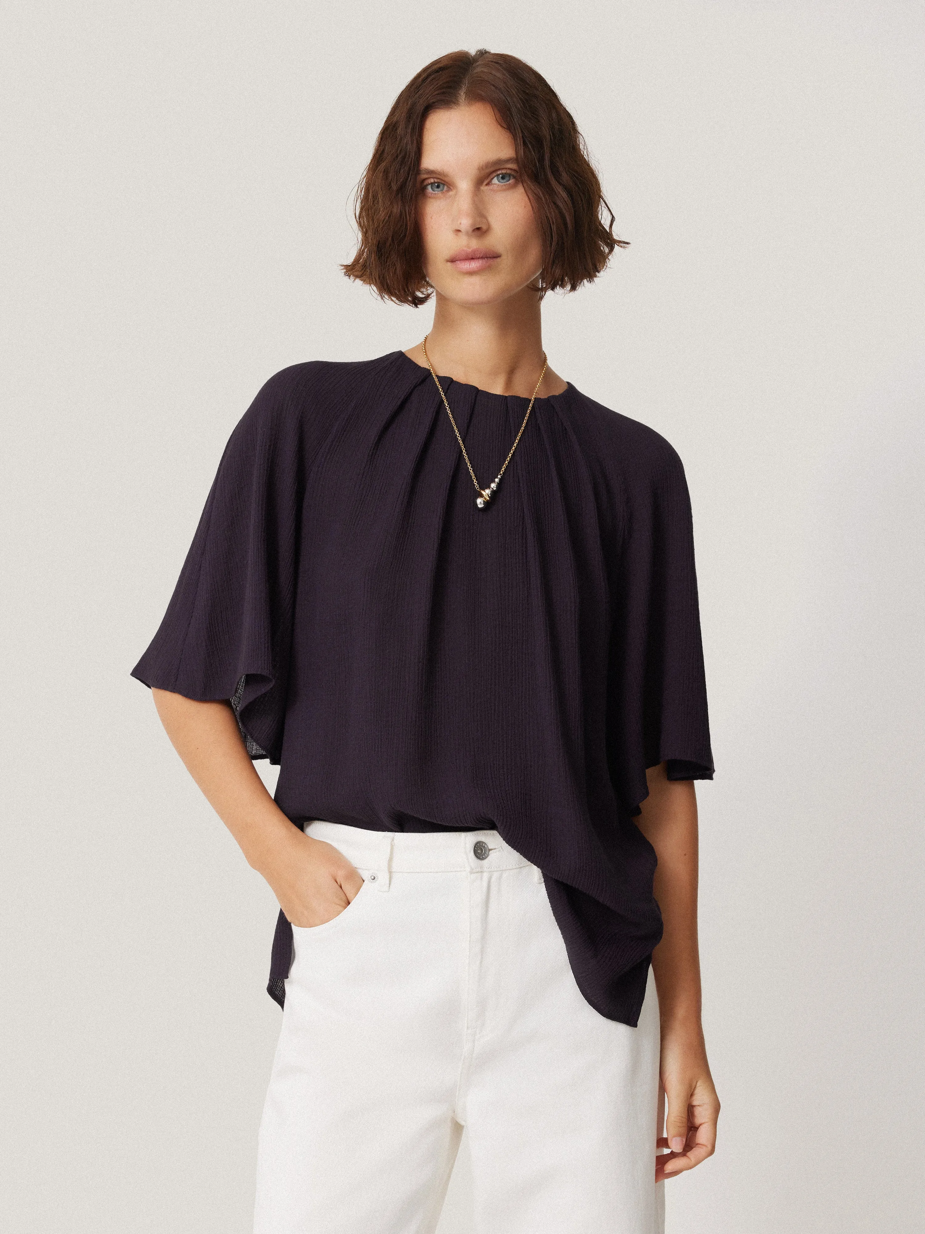 Textured Pleat Detail Top | Purple sold by Jigsaw