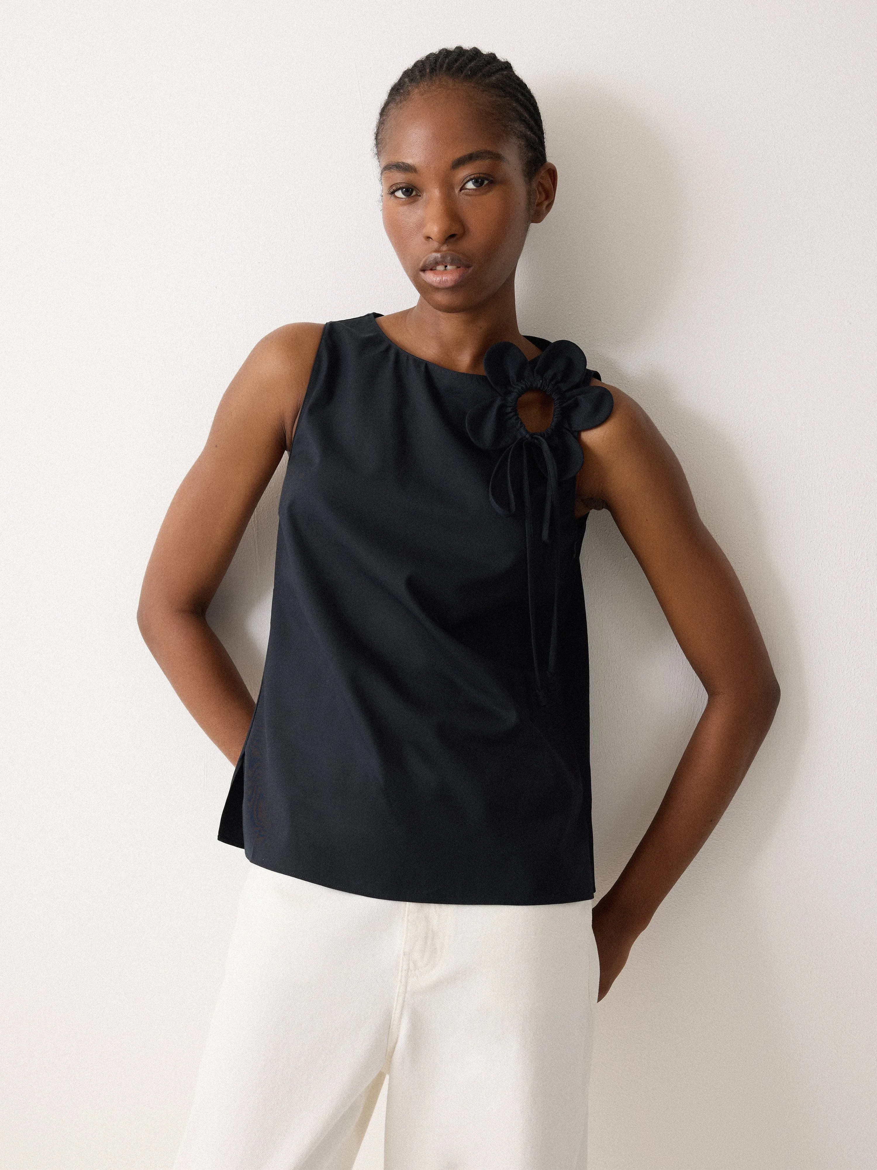 Flower Applique Cotton Top | Navy sold by Jigsaw product image thumbnail 3
