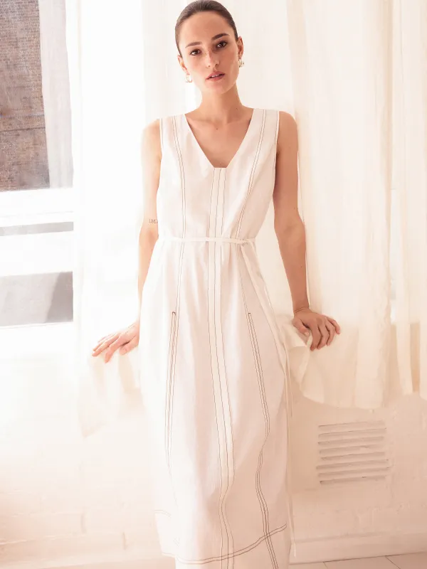 Linen Viscose Stitch Dress | White sold by Jigsaw