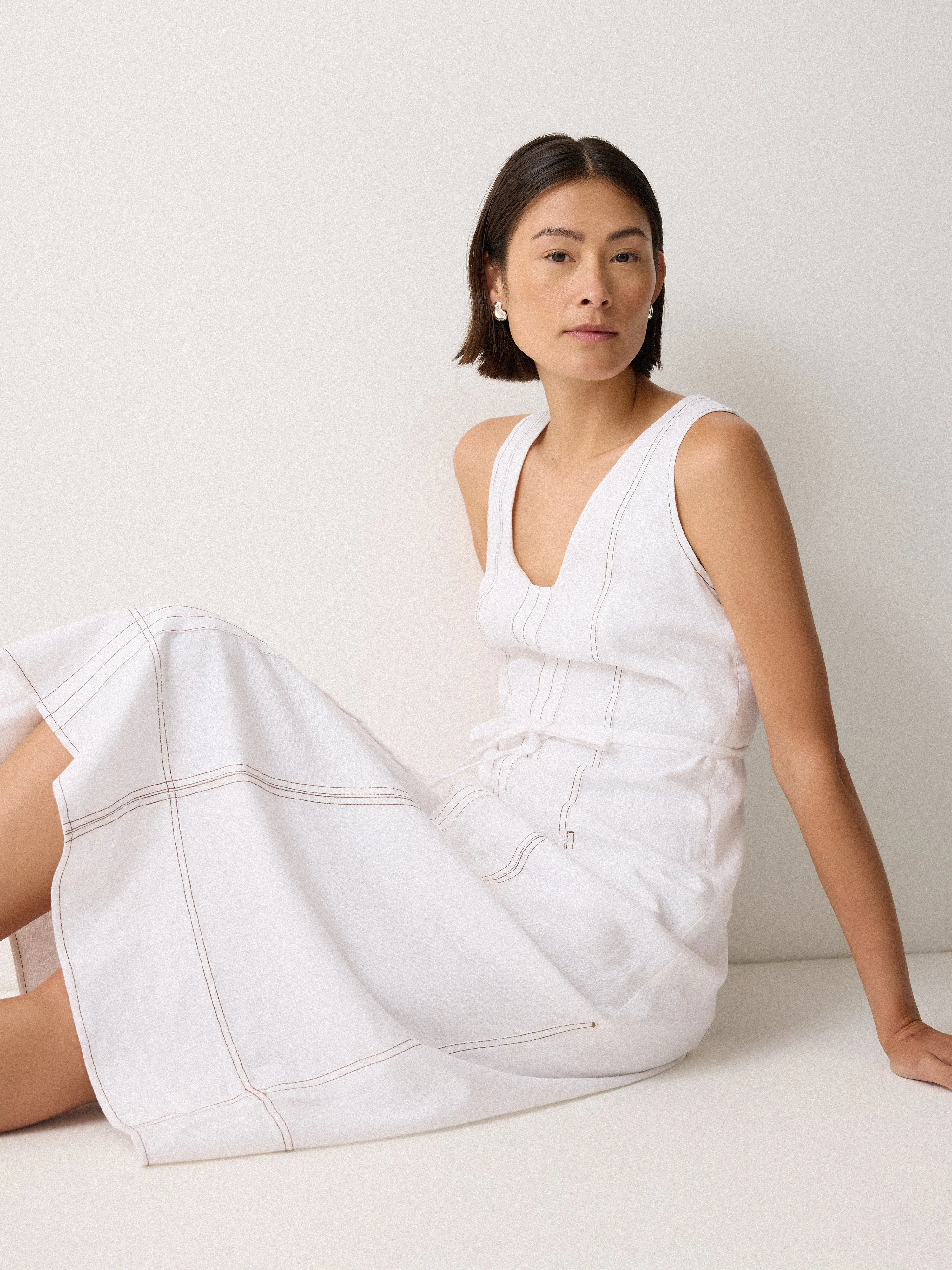 Linen Viscose Stitch Dress | White sold by Jigsaw product image thumbnail 2